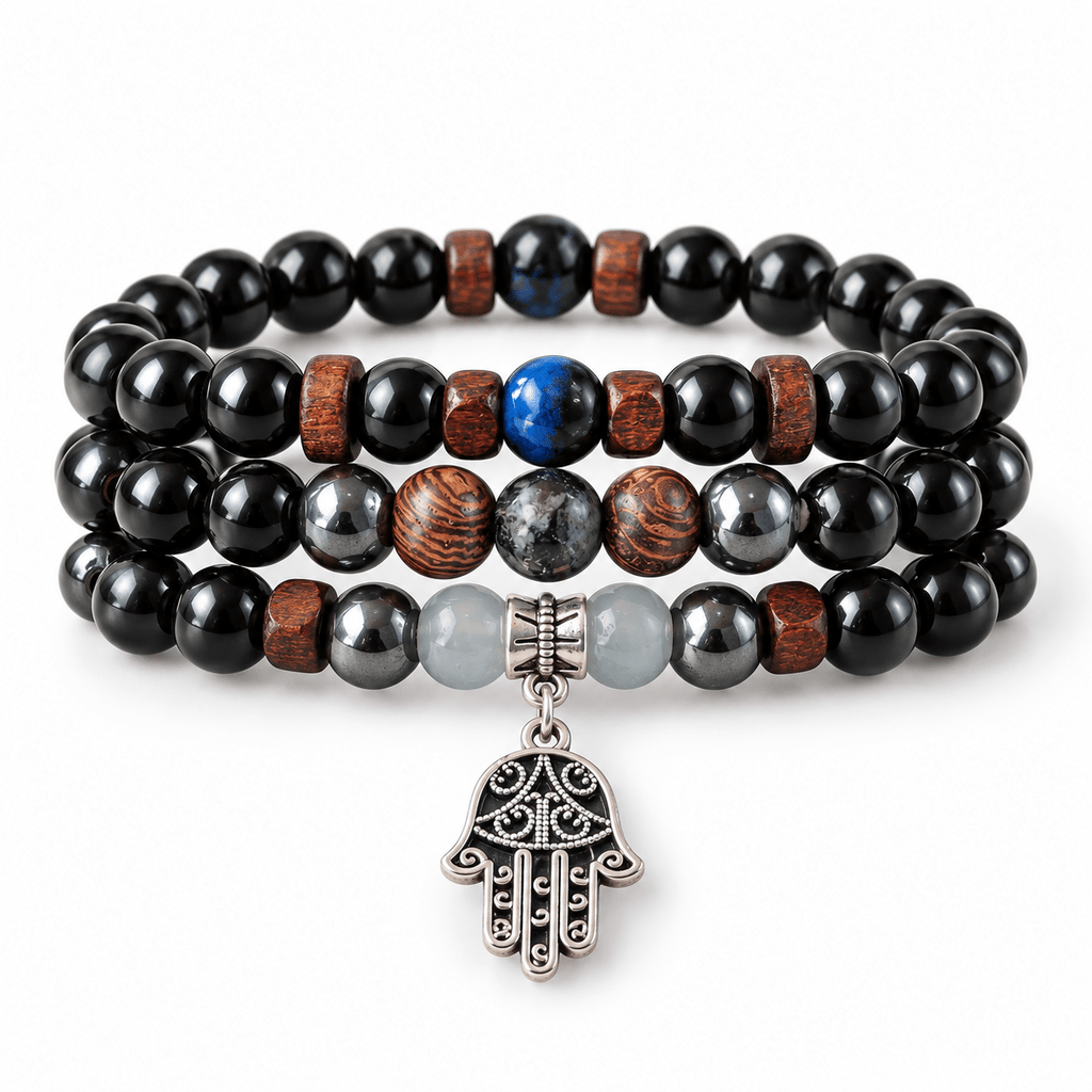 Stylish Men's Jewellery: Three Beaded Bracelets - Jaipuri Crown
