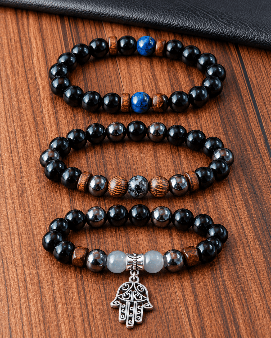 Stylish Men's Jewellery: Three Beaded Bracelets - Jaipuri Crown