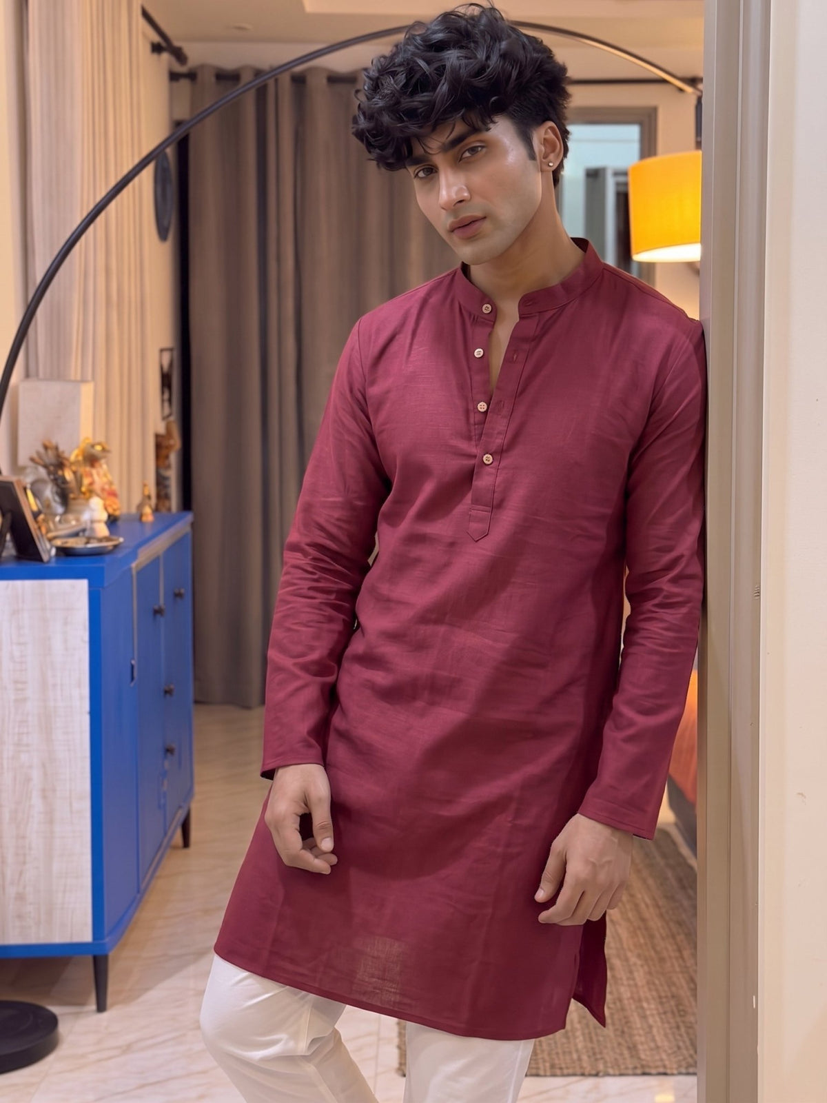 Stylish Plan Long Kurta in Deep Maroon - Jaipuri Crown