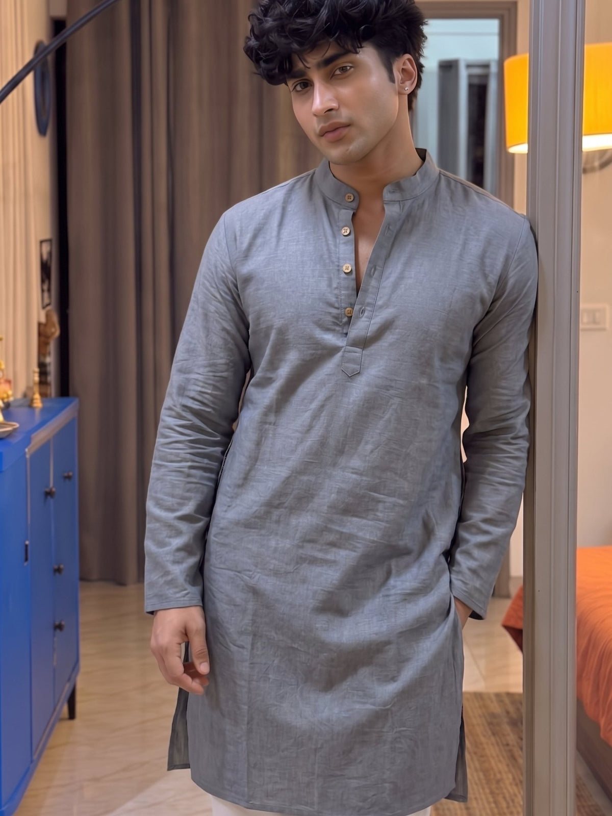 Stylish Plan Long Kurta in Elegant Grey - Jaipuri Crown