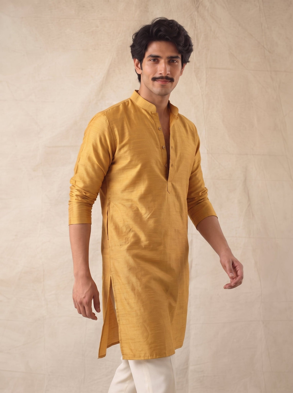 Stylish Plan Long Kurta in Rich Mustard - Jaipuri Crown