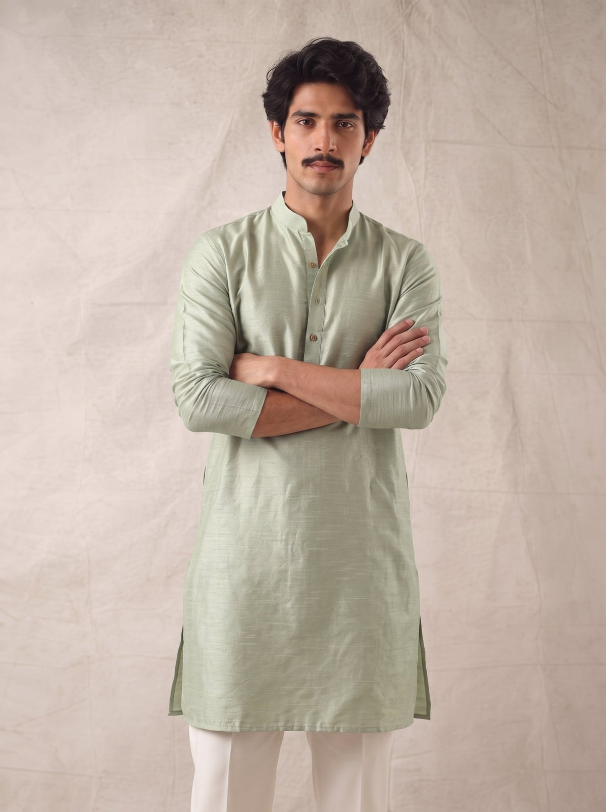 Stylish Plan Long Kurta in Soft Green - Jaipuri Crown