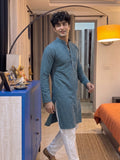 Stylish Plan Long Kurta in Teal - Jaipuri Crown