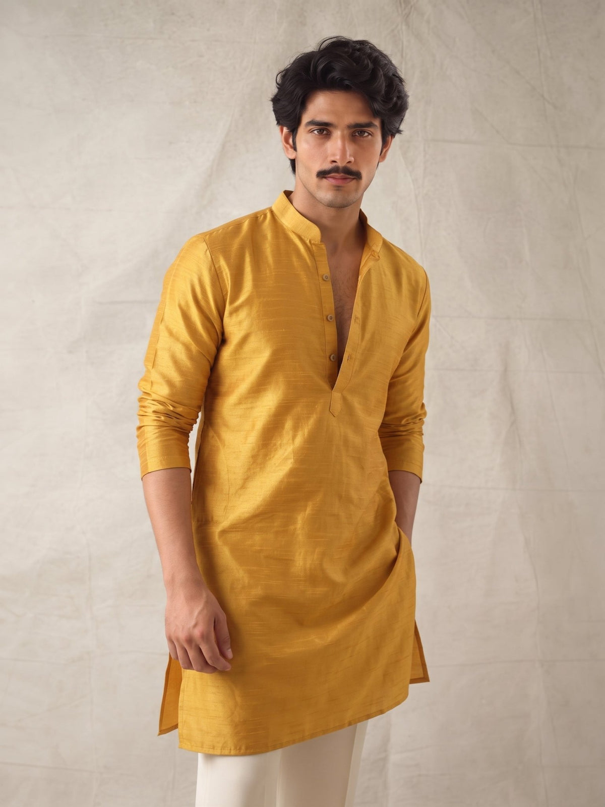 Stylish Plan Long Kurta in Yellow - Jaipuri Crown