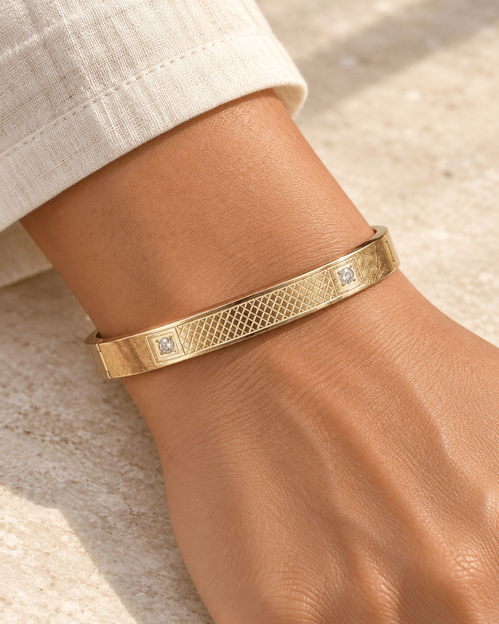Stylish Polished Gold Lattice Bangle - Men's Jewellery - Jaipuri Crown