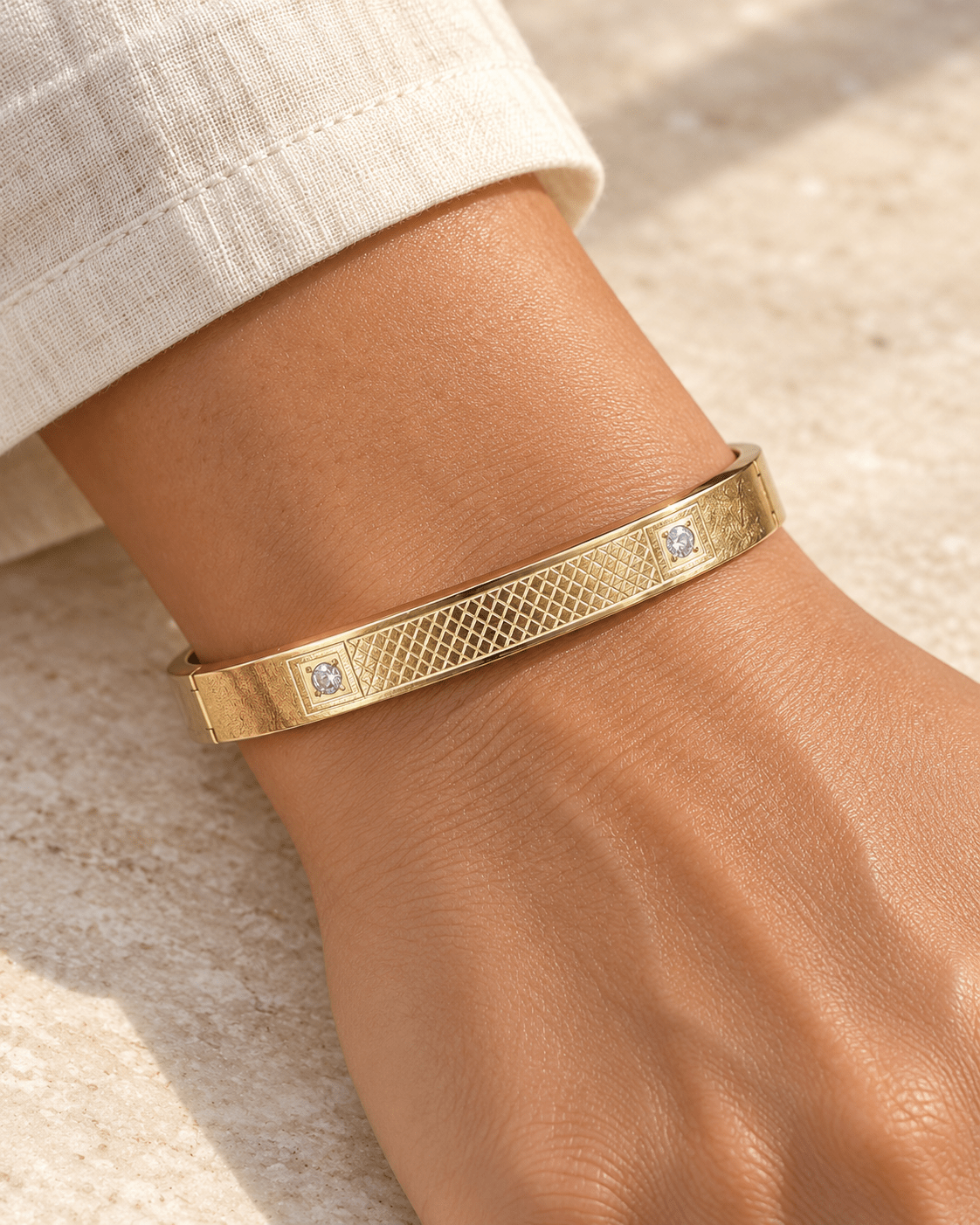 Stylish Polished Gold Lattice Bangle - Men's Jewellery - Jaipuri Crown