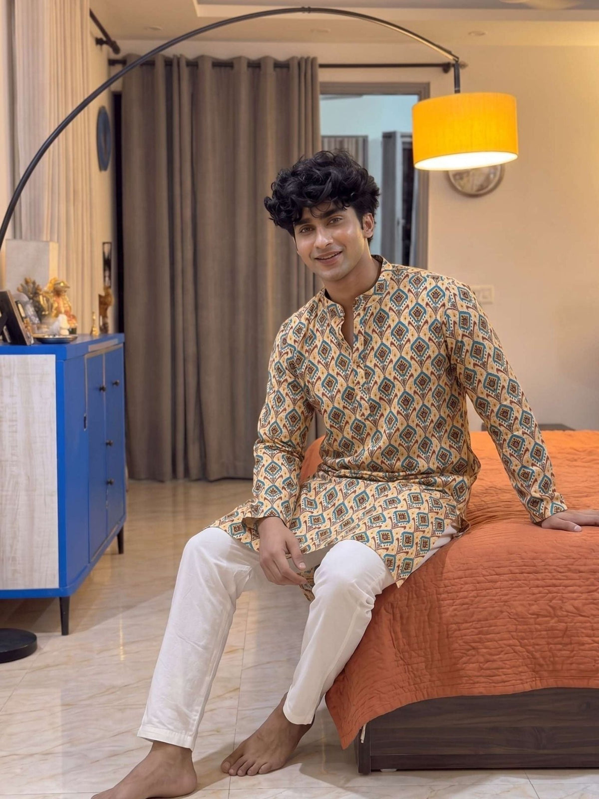 Stylish Printed Long Kurta for Modern Men - Jaipuri Crown