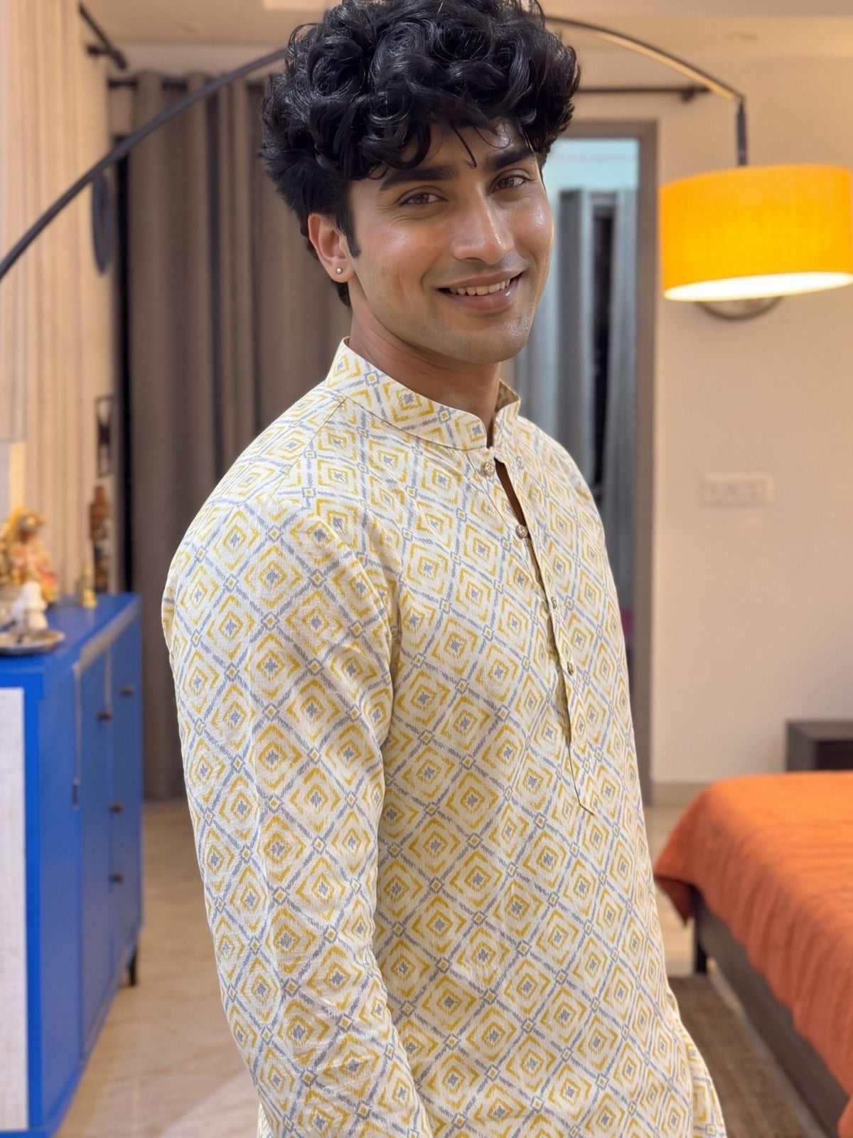 Stylish Printed Long Kurta in Yellow - Jaipuri Crown