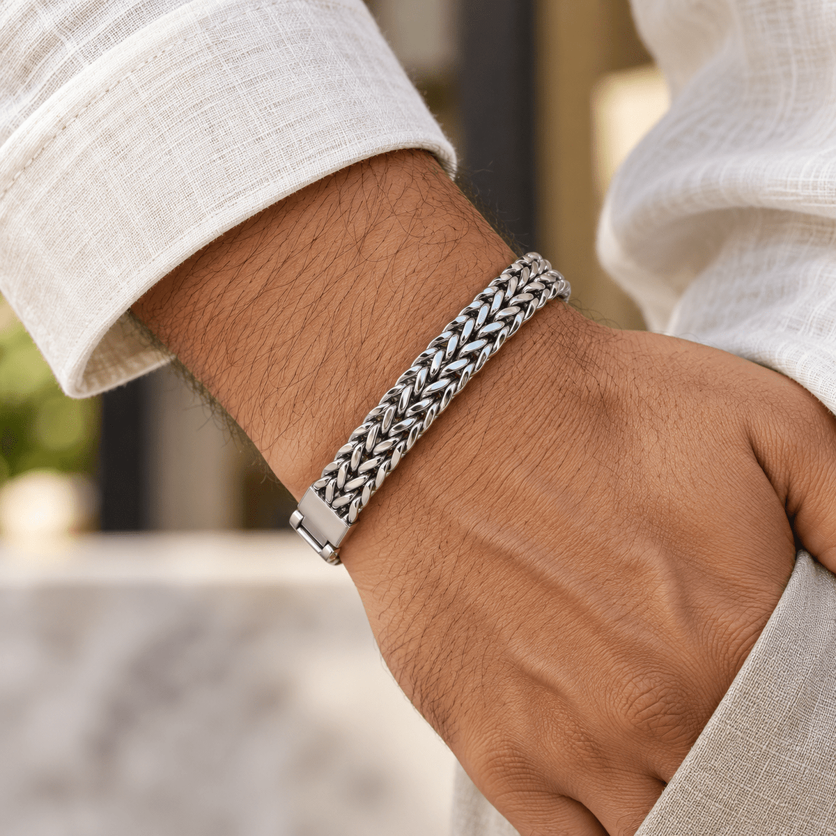Stylish Silver Interwoven Bracelet - Men's Jewellery - Jaipuri Crown