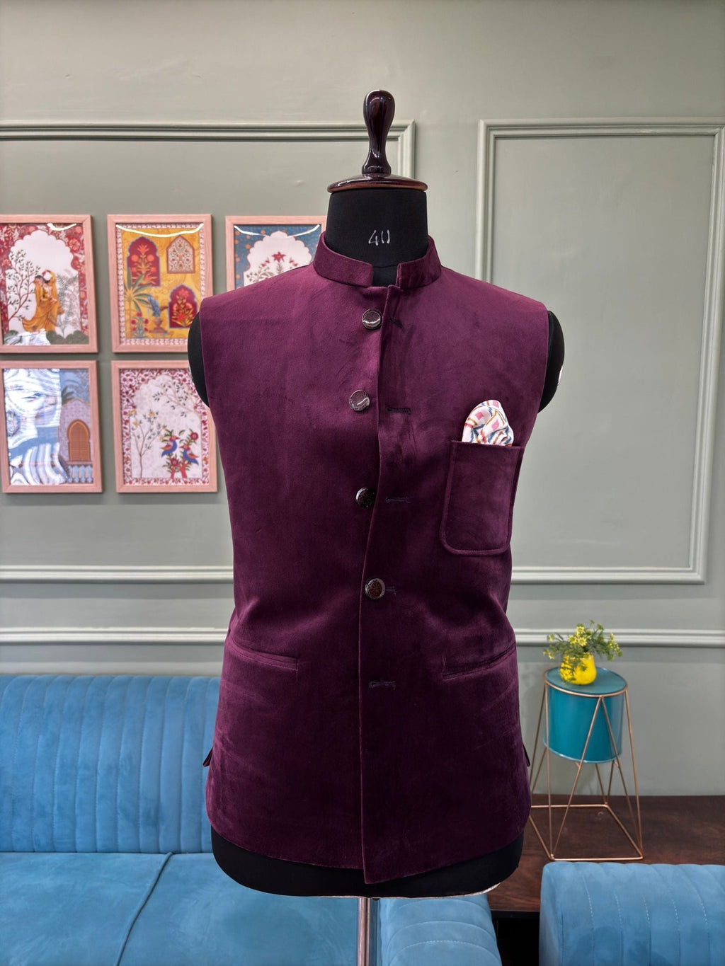Stylish Velvet Nheru Jacket - Jaipuri Crown