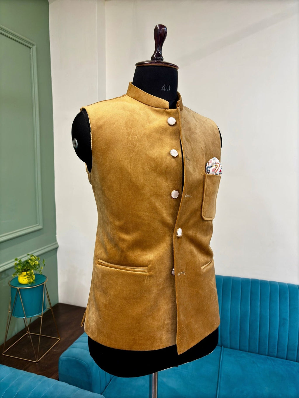 Stylish Velvet Nheru Jacket- Camel - Jaipuri Crown