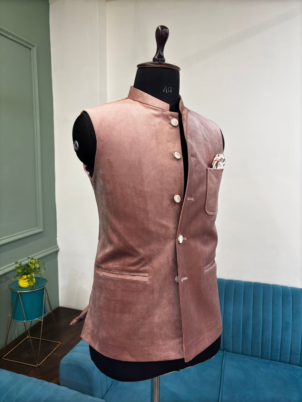 Stylish Velvet Nheru Jacket - Light Pink - Jaipuri Crown