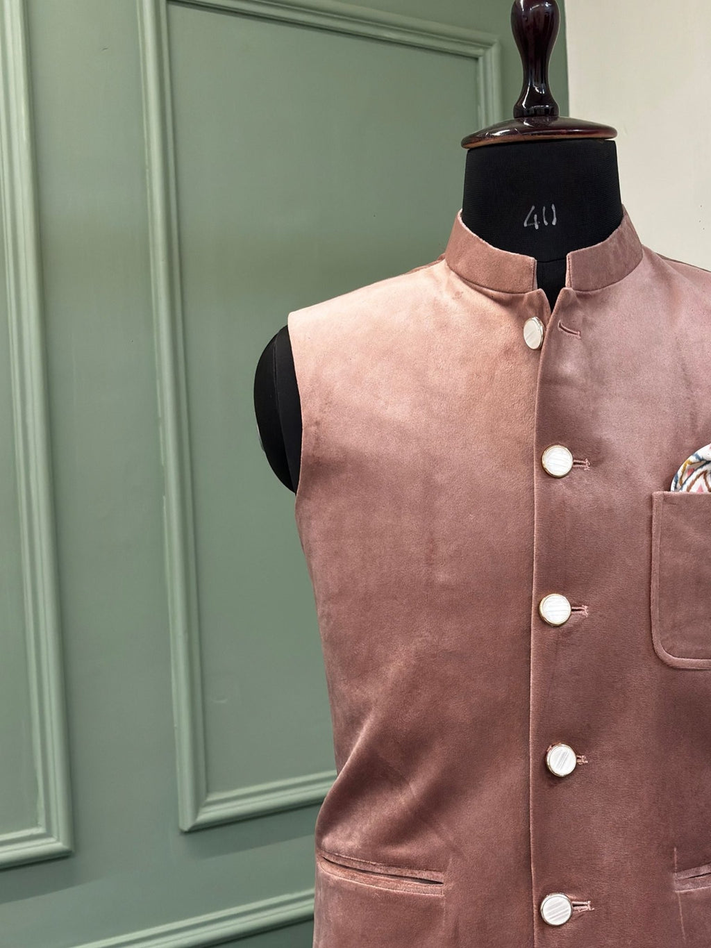 Stylish Velvet Nheru Jacket - Light Pink - Jaipuri Crown