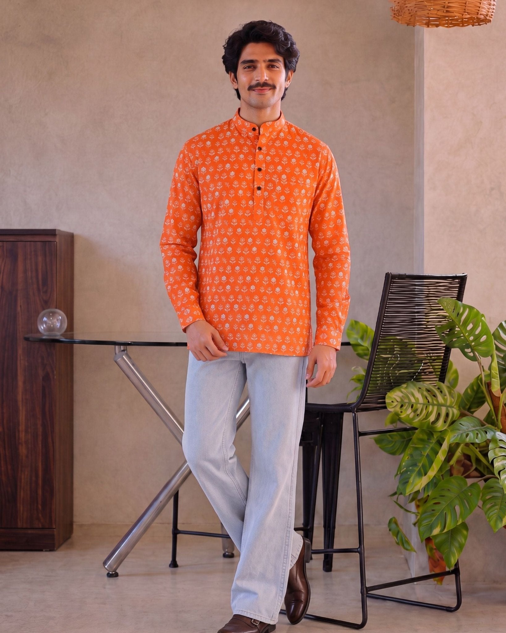 Sunburst Elegance – Printed Cotton Short Kurta - Jaipuri Crown