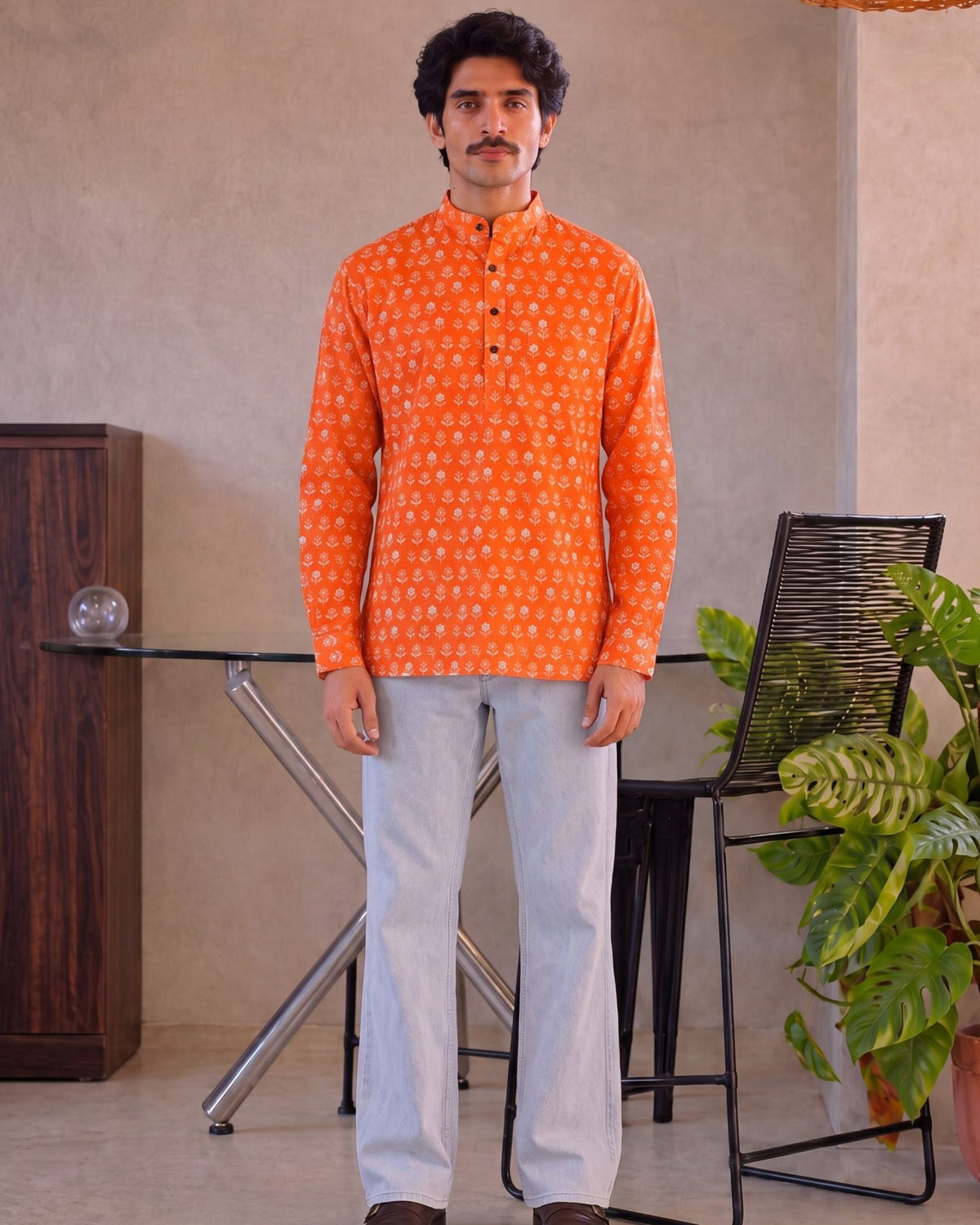 Sunburst Elegance – Printed Cotton Short Kurta - Jaipuri Crown