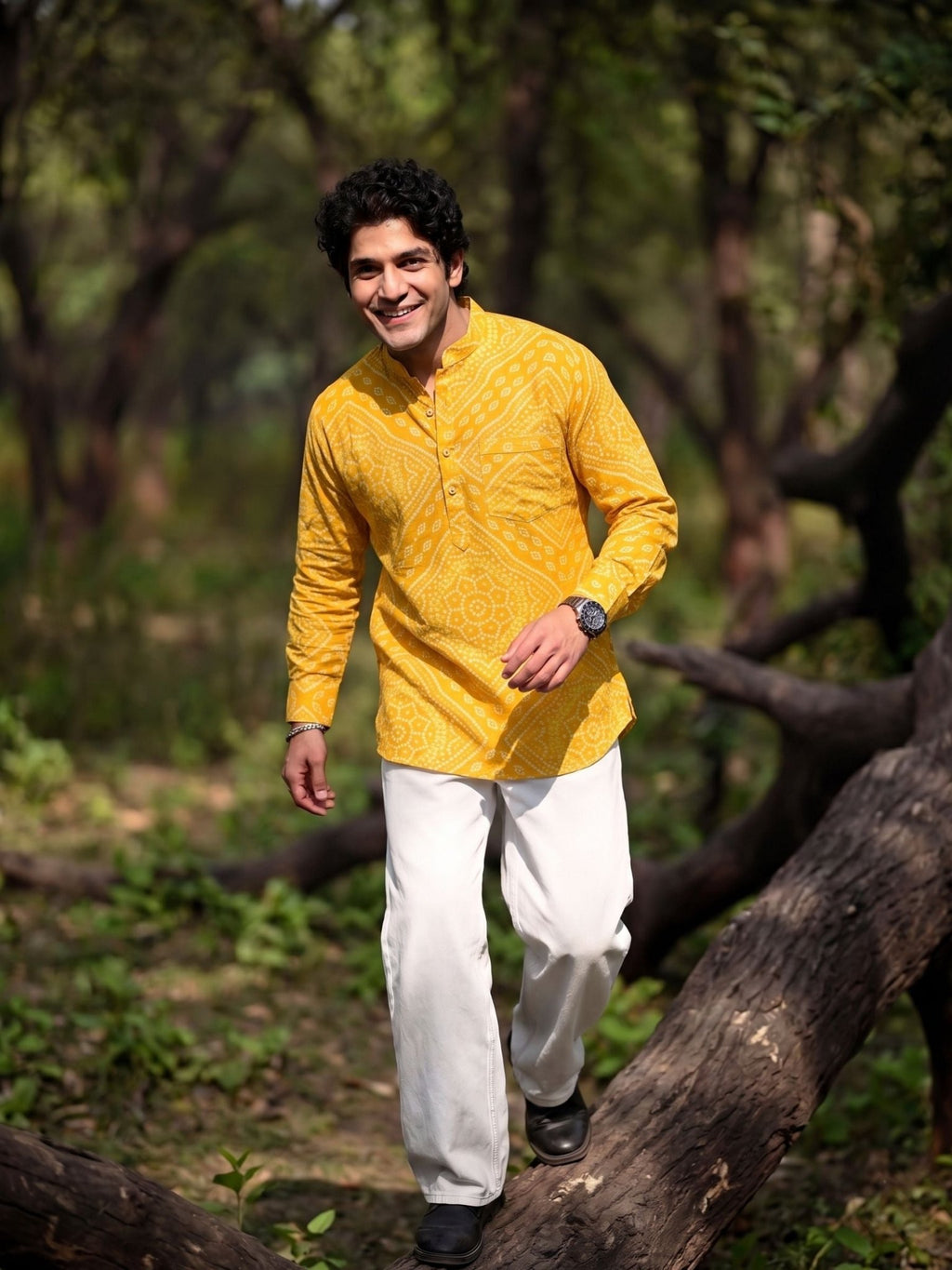 Sunny Delight – Men's Printed Cotton Short Kurta - Jaipuri Crown