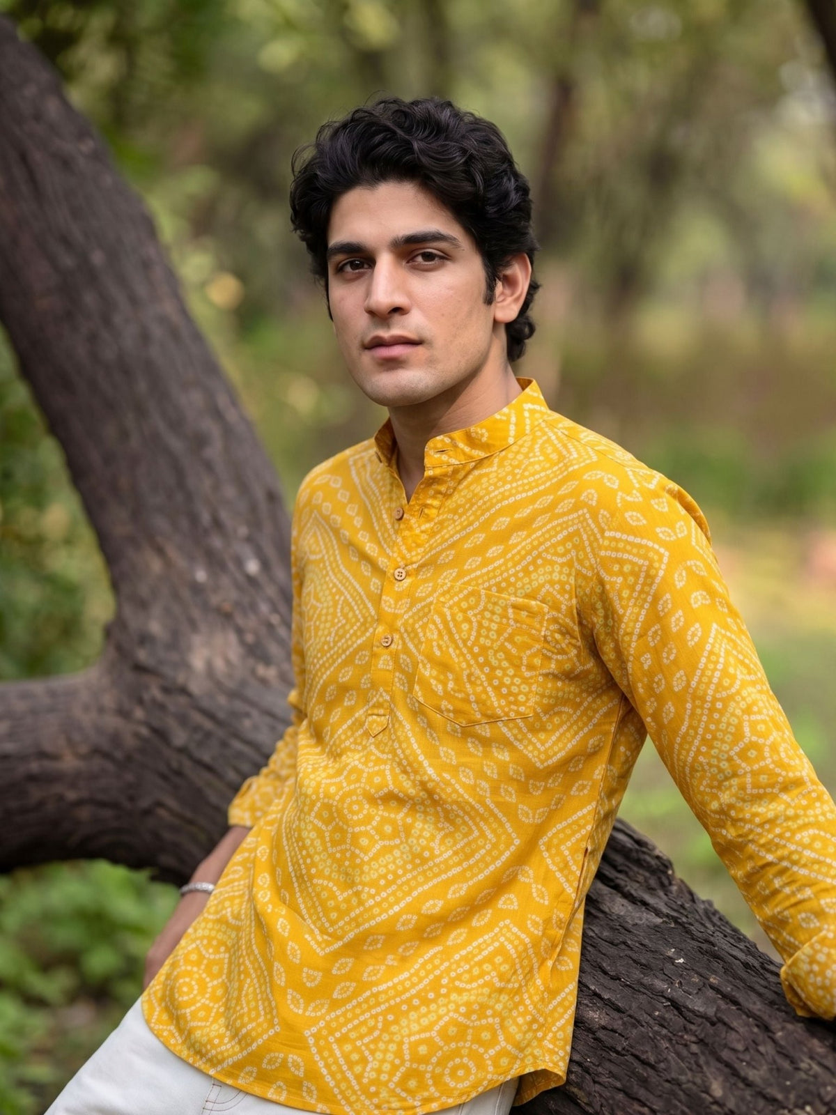 Sunny Delight – Men's Printed Cotton Short Kurta - Jaipuri Crown