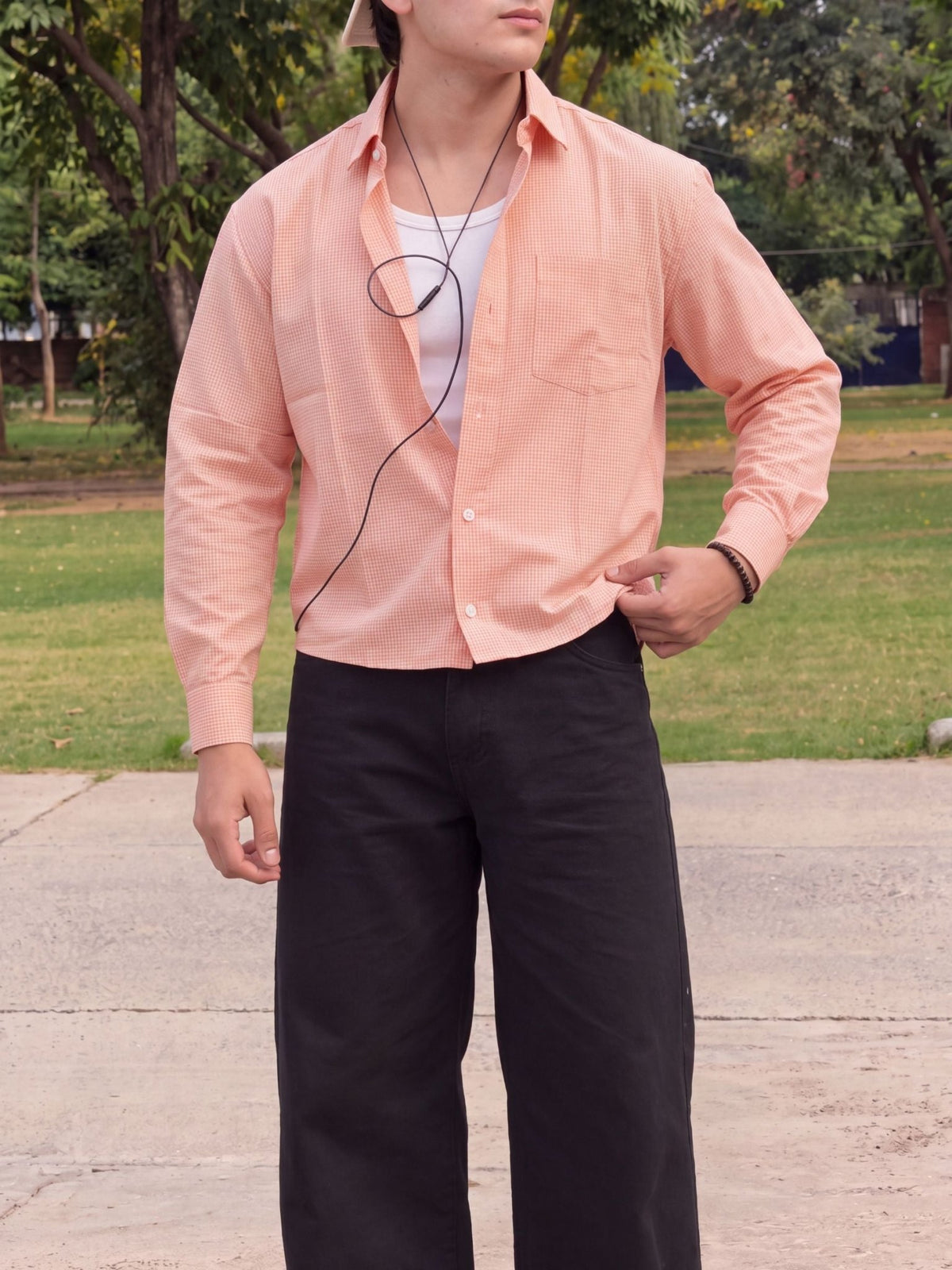 Sunset Orange Check Crop Shirt - Jaipuri Crown