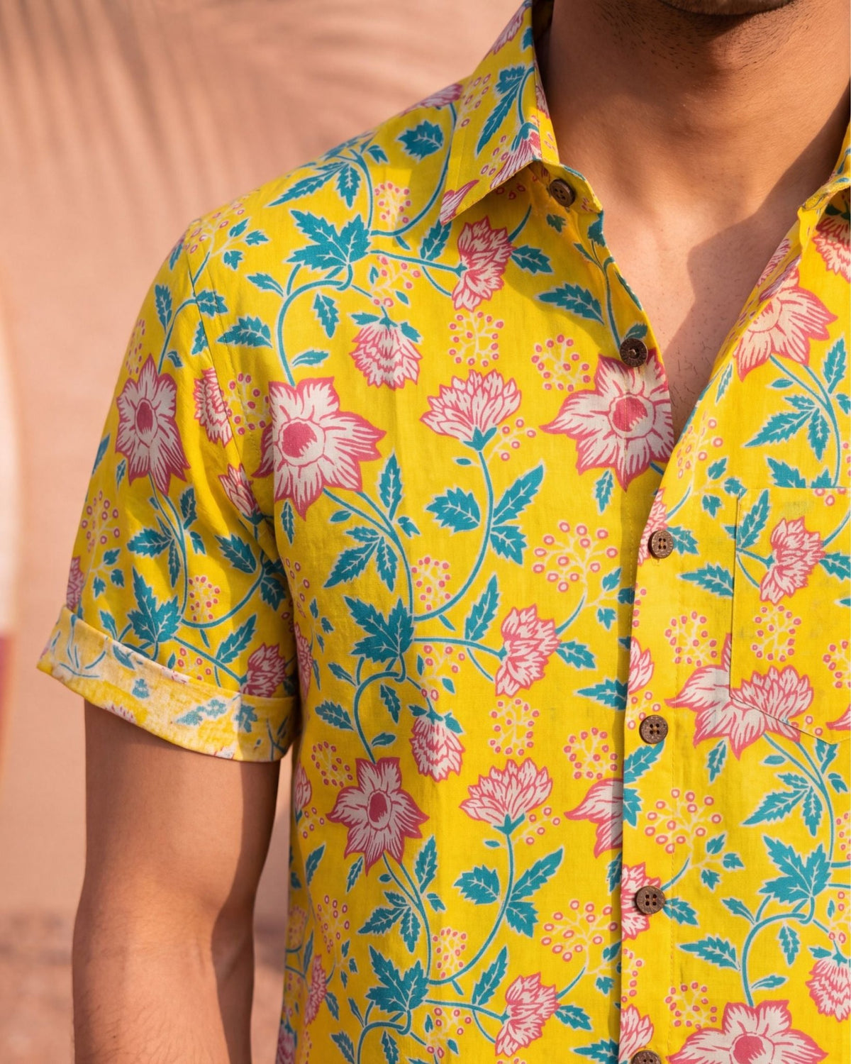 Sunshine Bloom – Half Sleeve Cotton Shirt - Jaipuri Crown