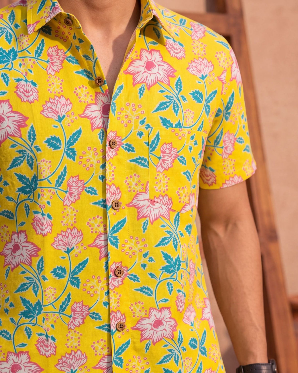 Sunshine Bloom – Half Sleeve Cotton Shirt - Jaipuri Crown