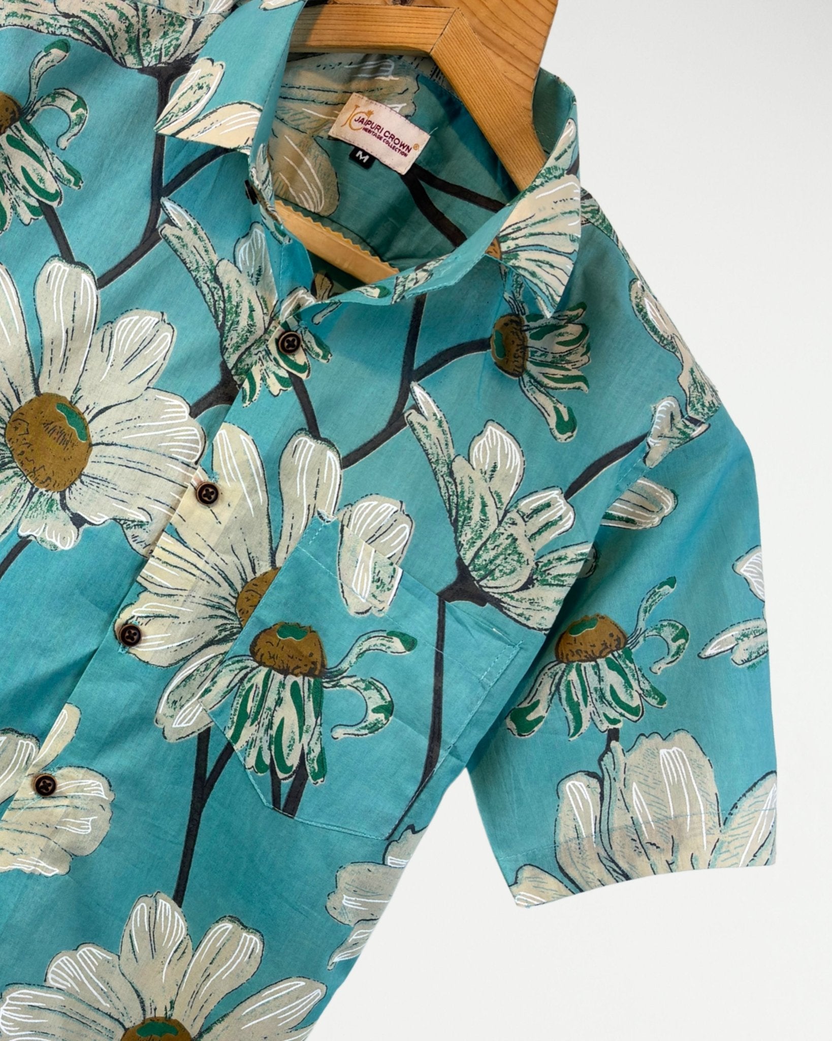 Teal Bloom – Half Sleeve Cotton Shirt - Jaipuri Crown
