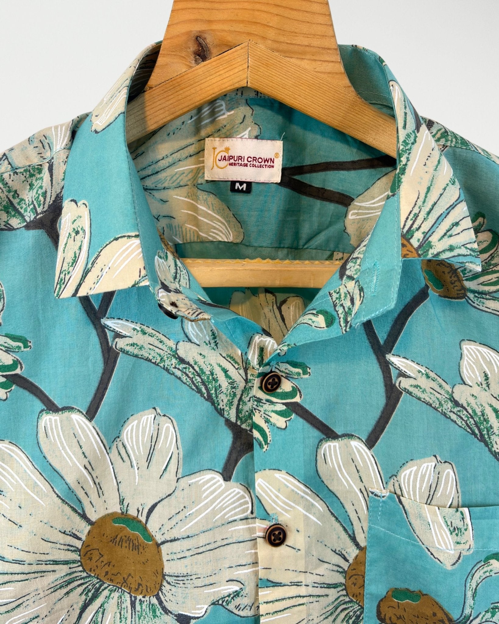 Teal Bloom – Half Sleeve Cotton Shirt - Jaipuri Crown