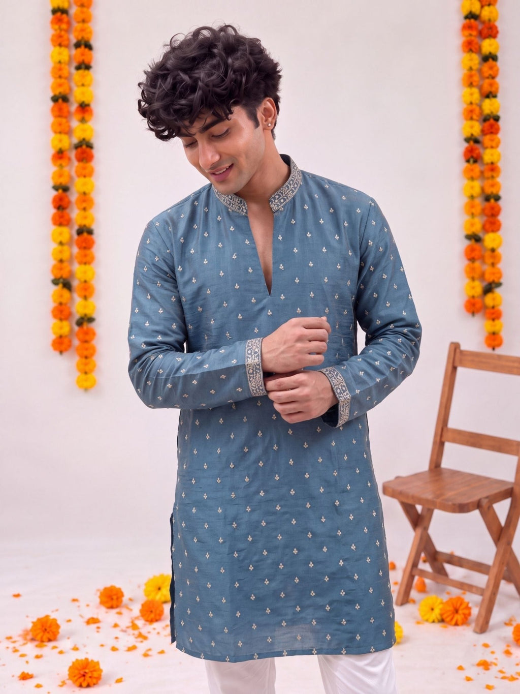 Teal Zari Work – Textured Designer Long Kurta - Jaipuri Crown