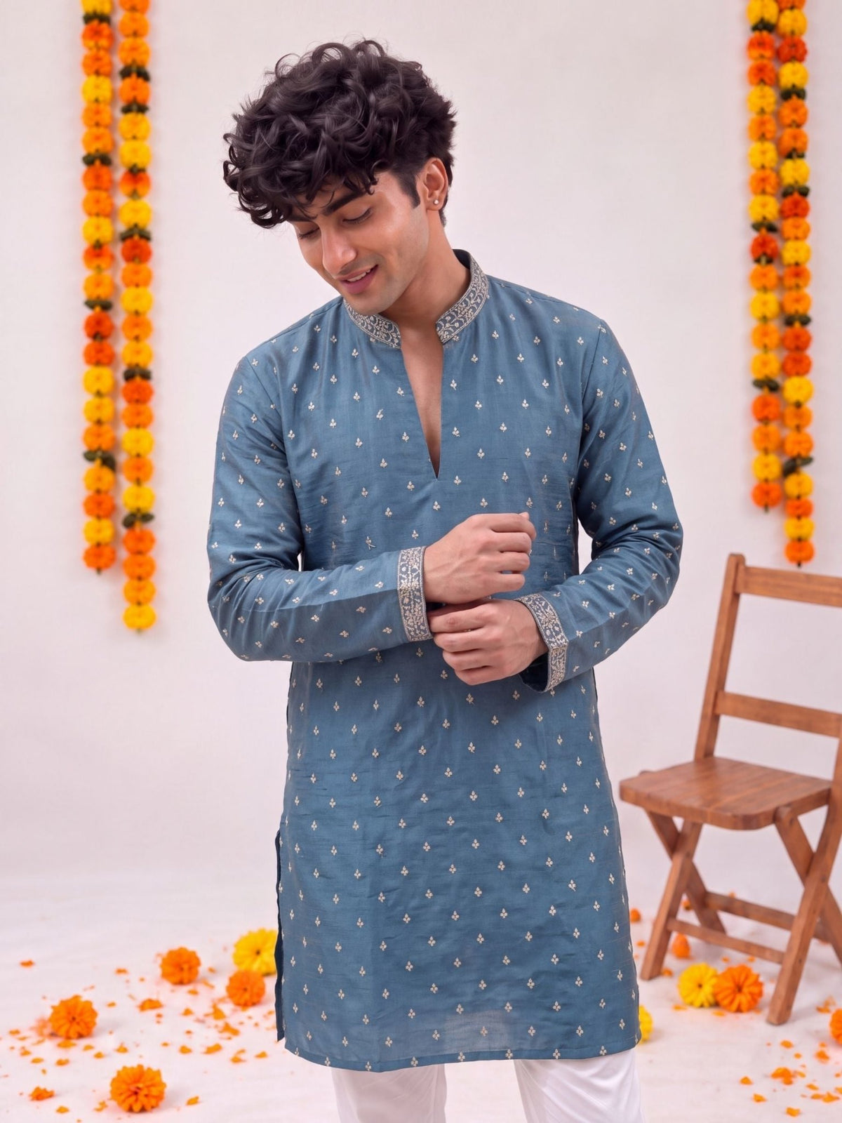 Teal Zari Work – Textured Designer Long Kurta - Jaipuri Crown