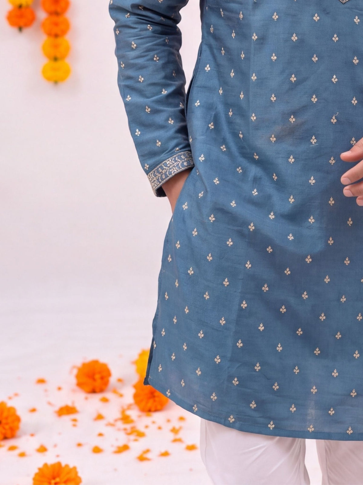 Teal Zari Work – Textured Designer Long Kurta - Jaipuri Crown