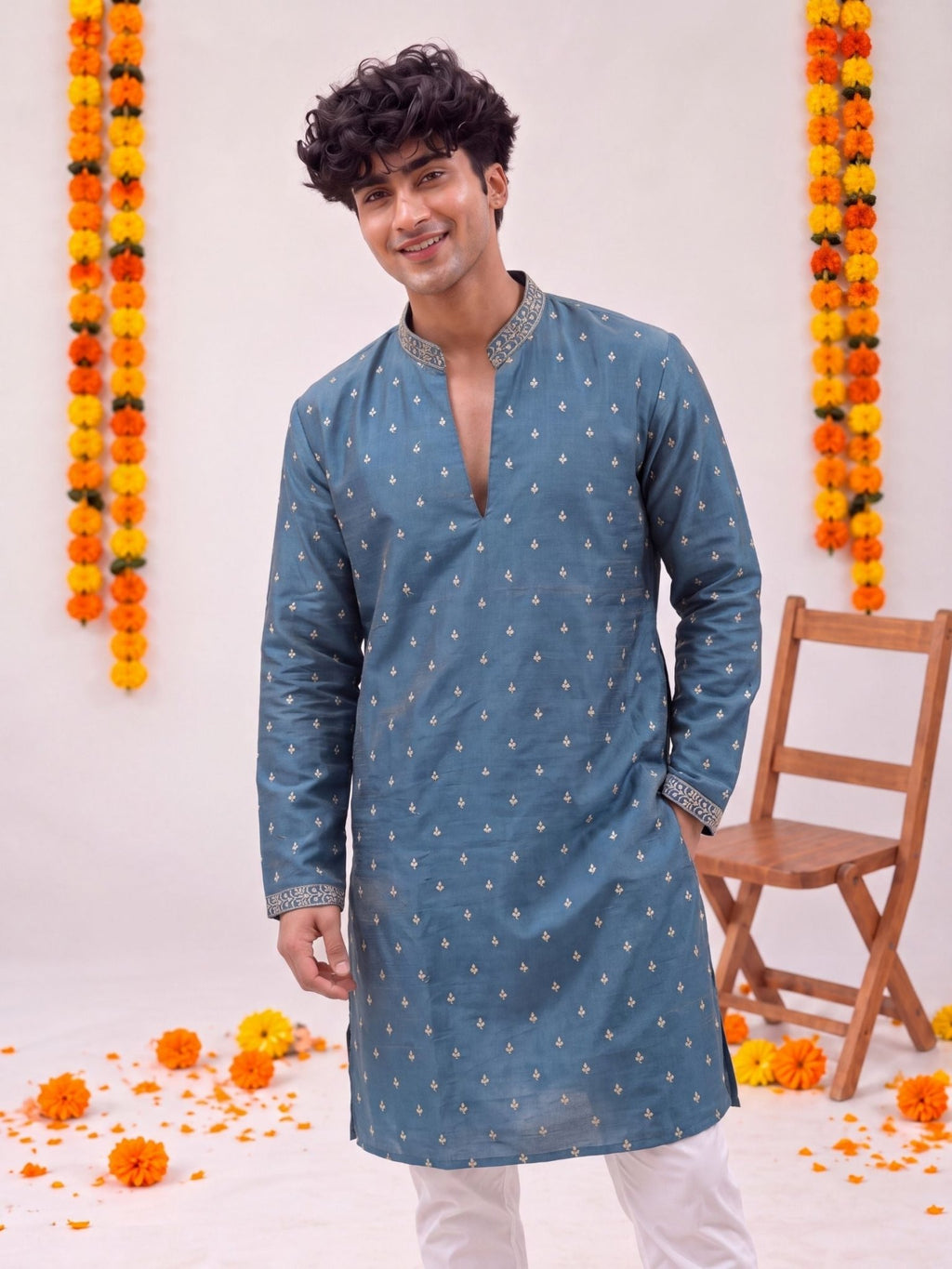 Teal Zari Work – Textured Designer Long Kurta - Jaipuri Crown