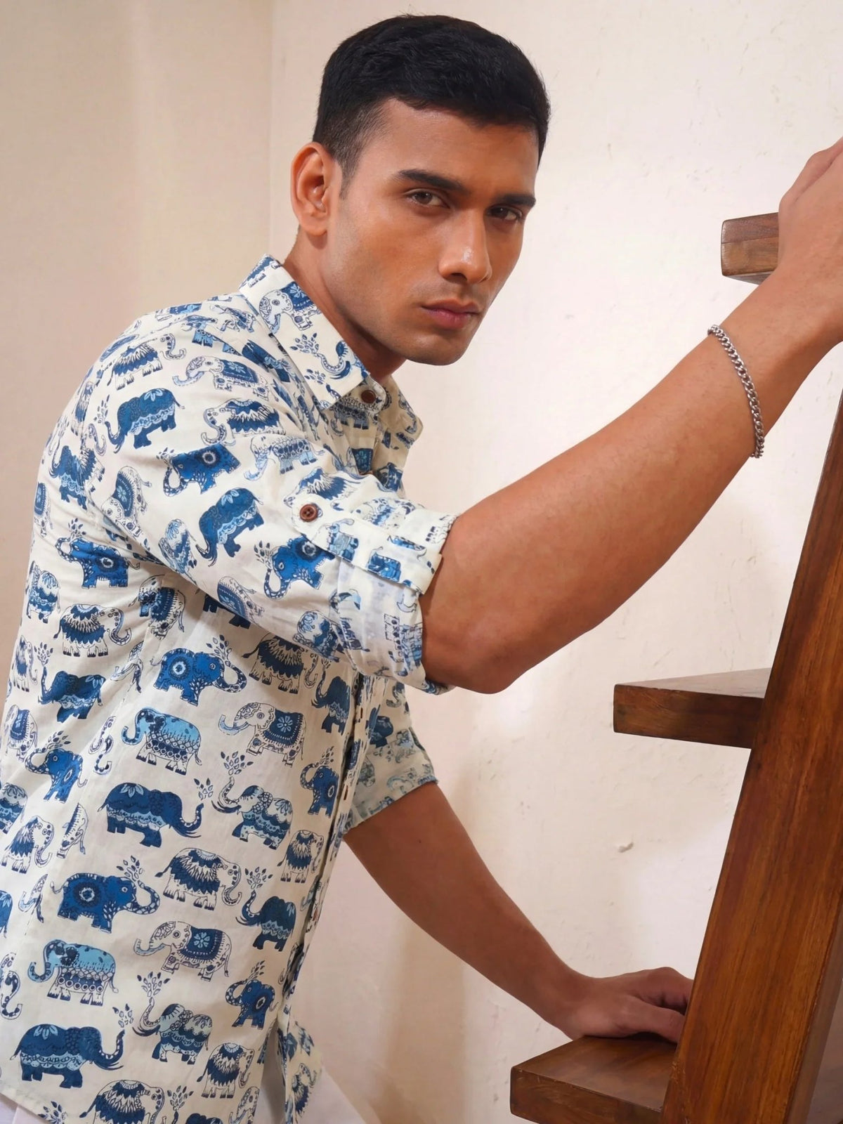 Teapot Tales – Printed Cotton Full Sleeve in Blue & White - Jaipuri Crown