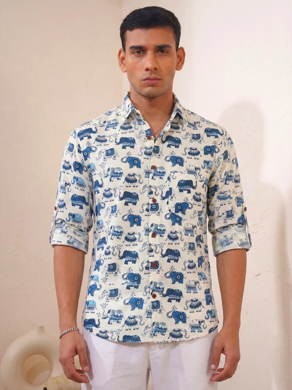 Teapot Tales – Printed Cotton Full Sleeve in Blue & White - Jaipuri Crown