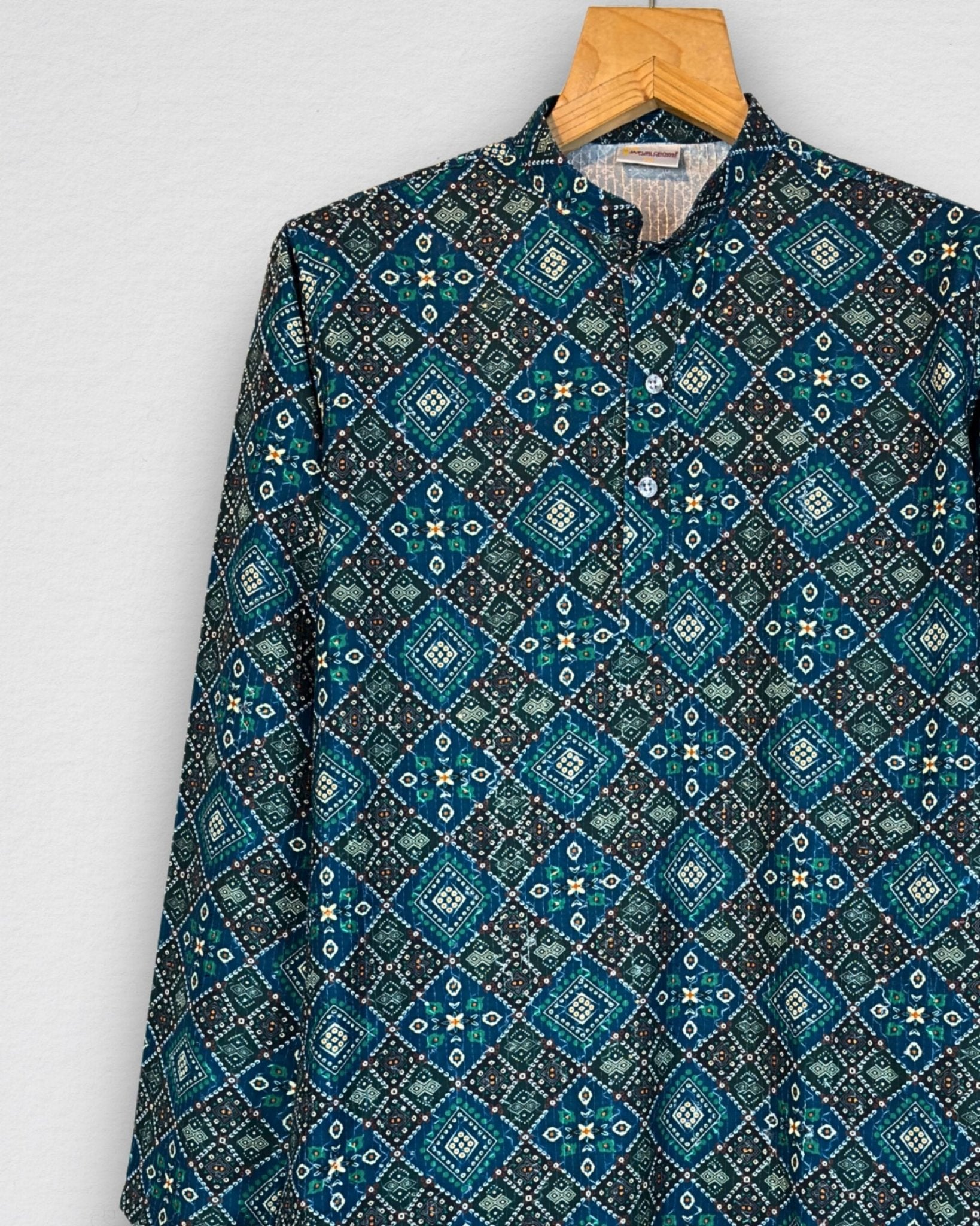 Teel Blue Bandhani Men's Long Kurta with Zari Work - Jaipuri Crown