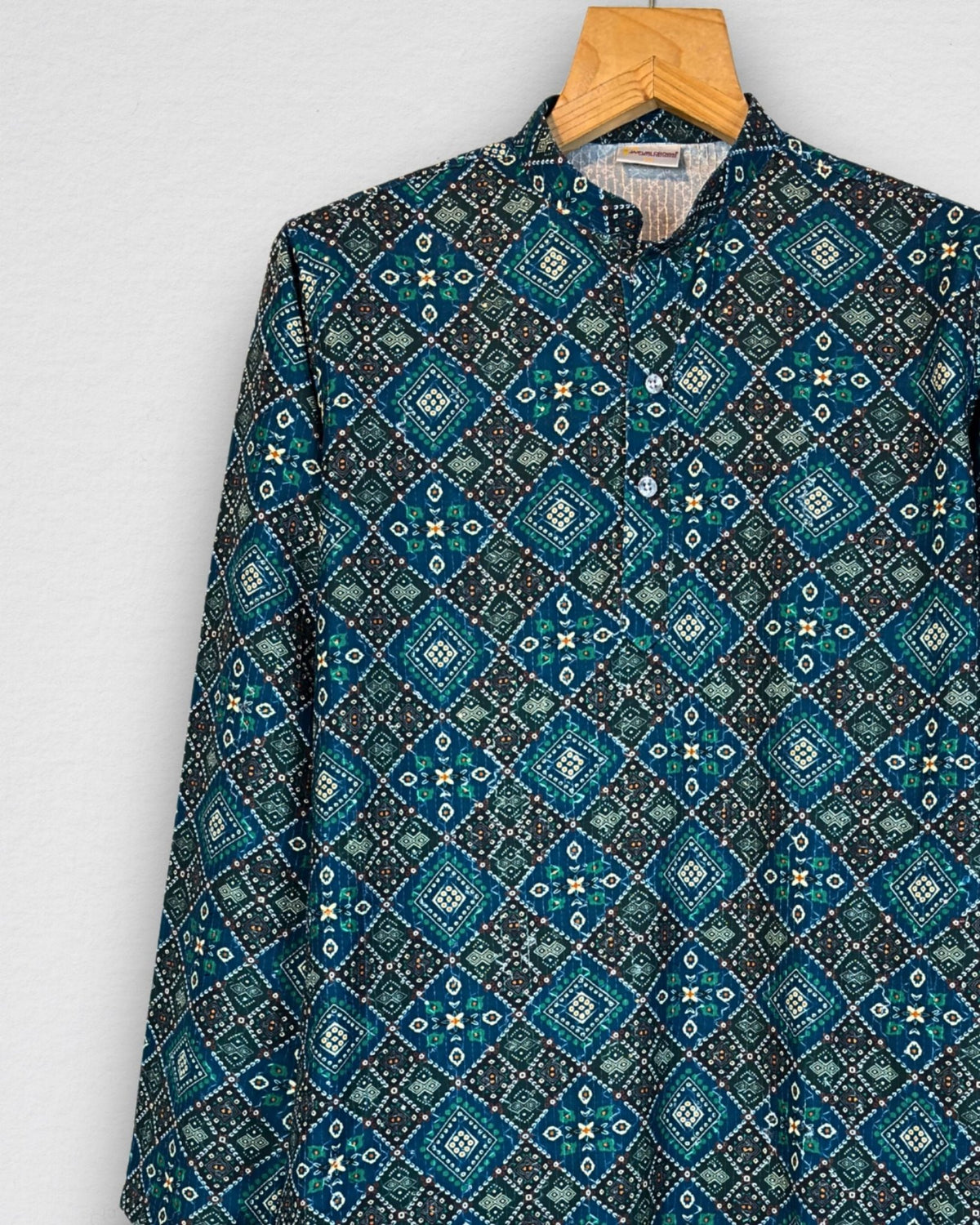 Teel Blue Bandhani Men's Long Kurta with Zari Work - Jaipuri Crown