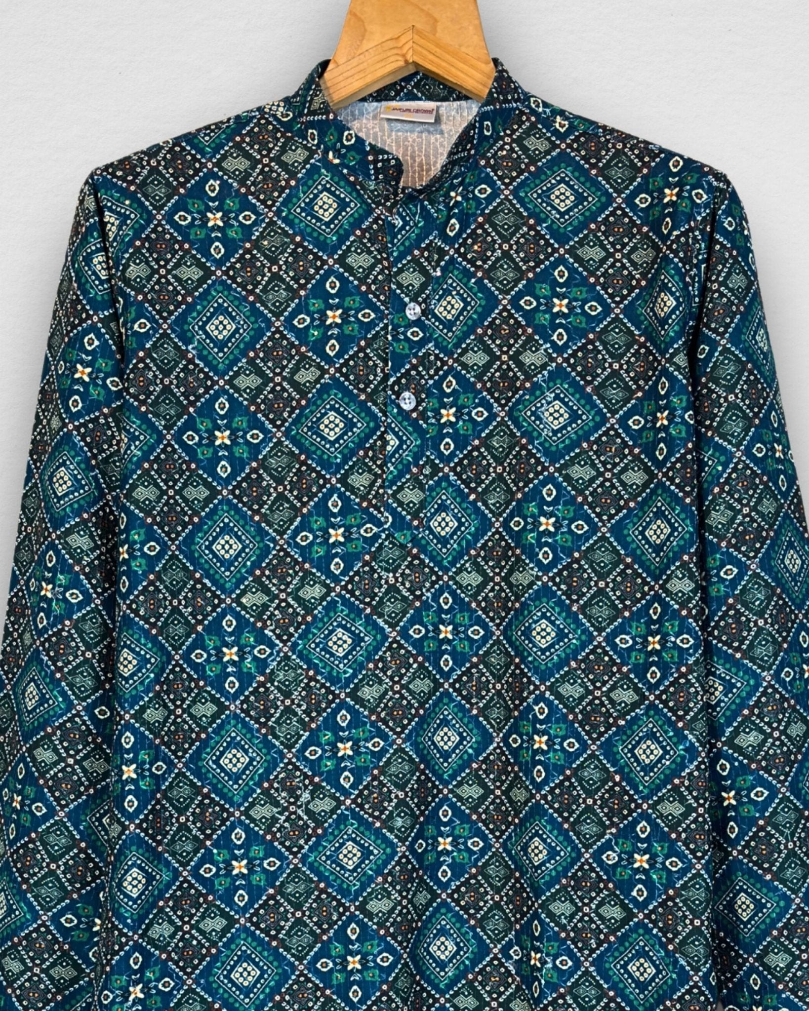 Teel Blue Bandhani Men's Long Kurta with Zari Work - Jaipuri Crown