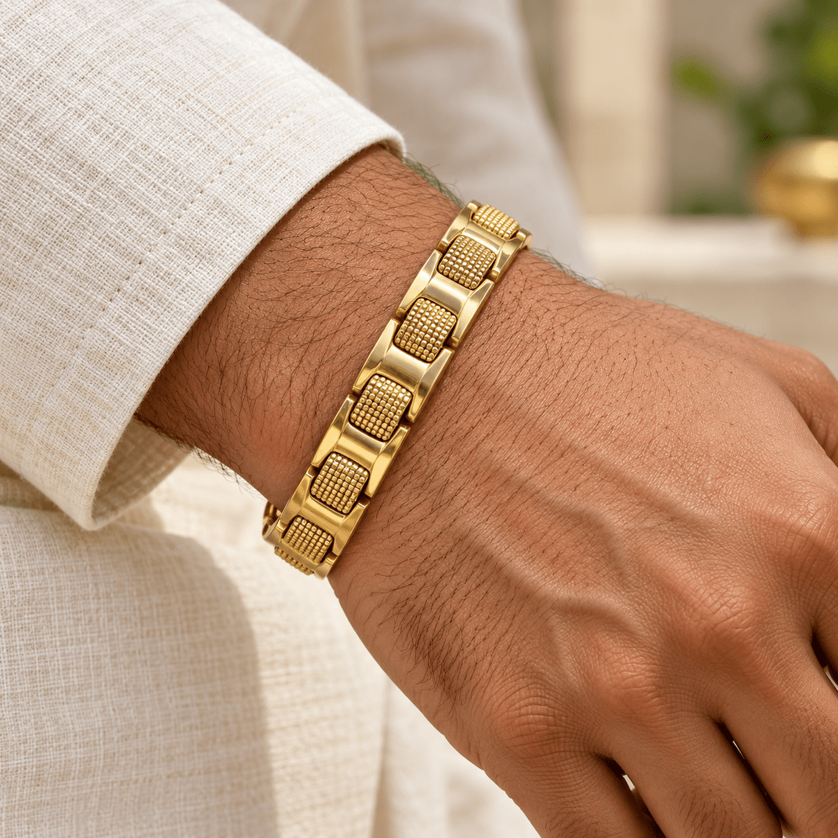 Textured Gold Bracelet for Men's Jewellery - Jaipuri Crown
