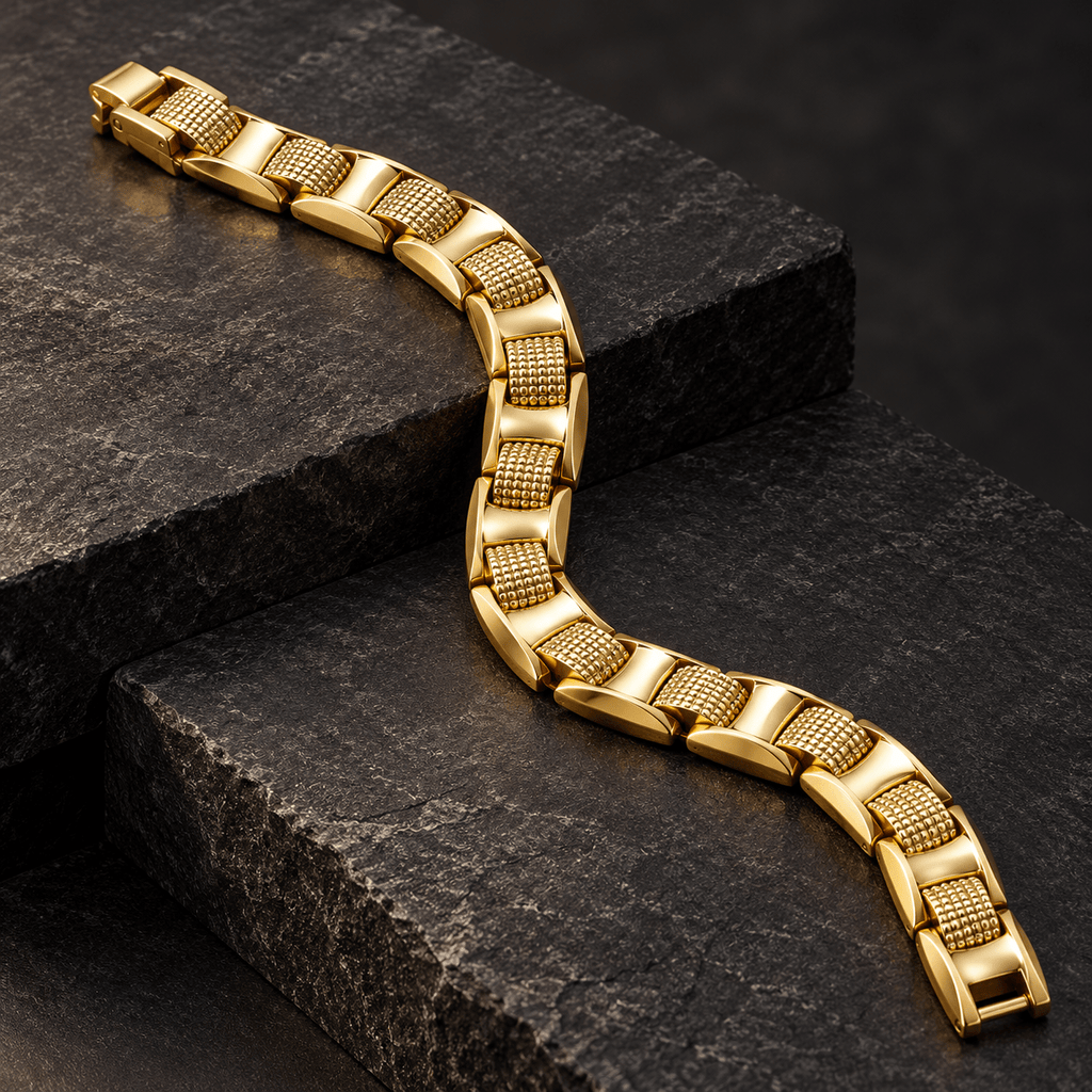 Textured Gold Bracelet for Men's Jewellery - Jaipuri Crown