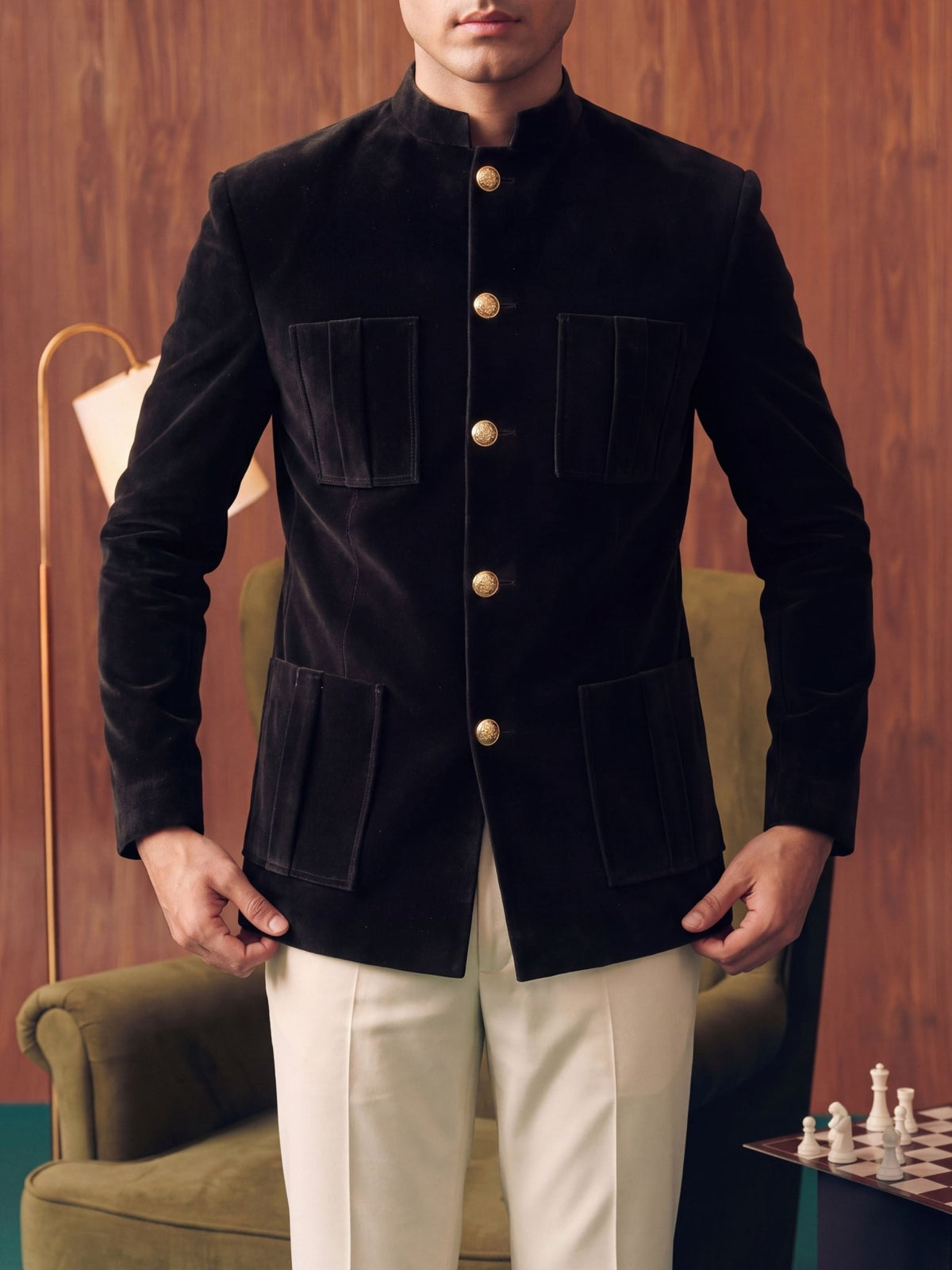 The Ultimate Royal 4 Pocket Velvet Jodhpuri – Black - Jaipuri Crown