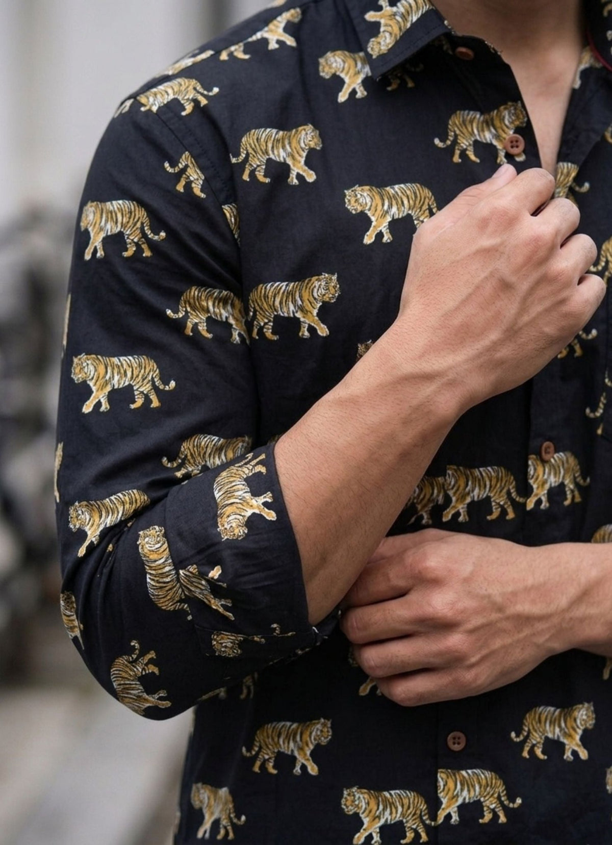 Tiger Roar – Printed Cotton Full Sleeve Shirt - Jaipuri Crown