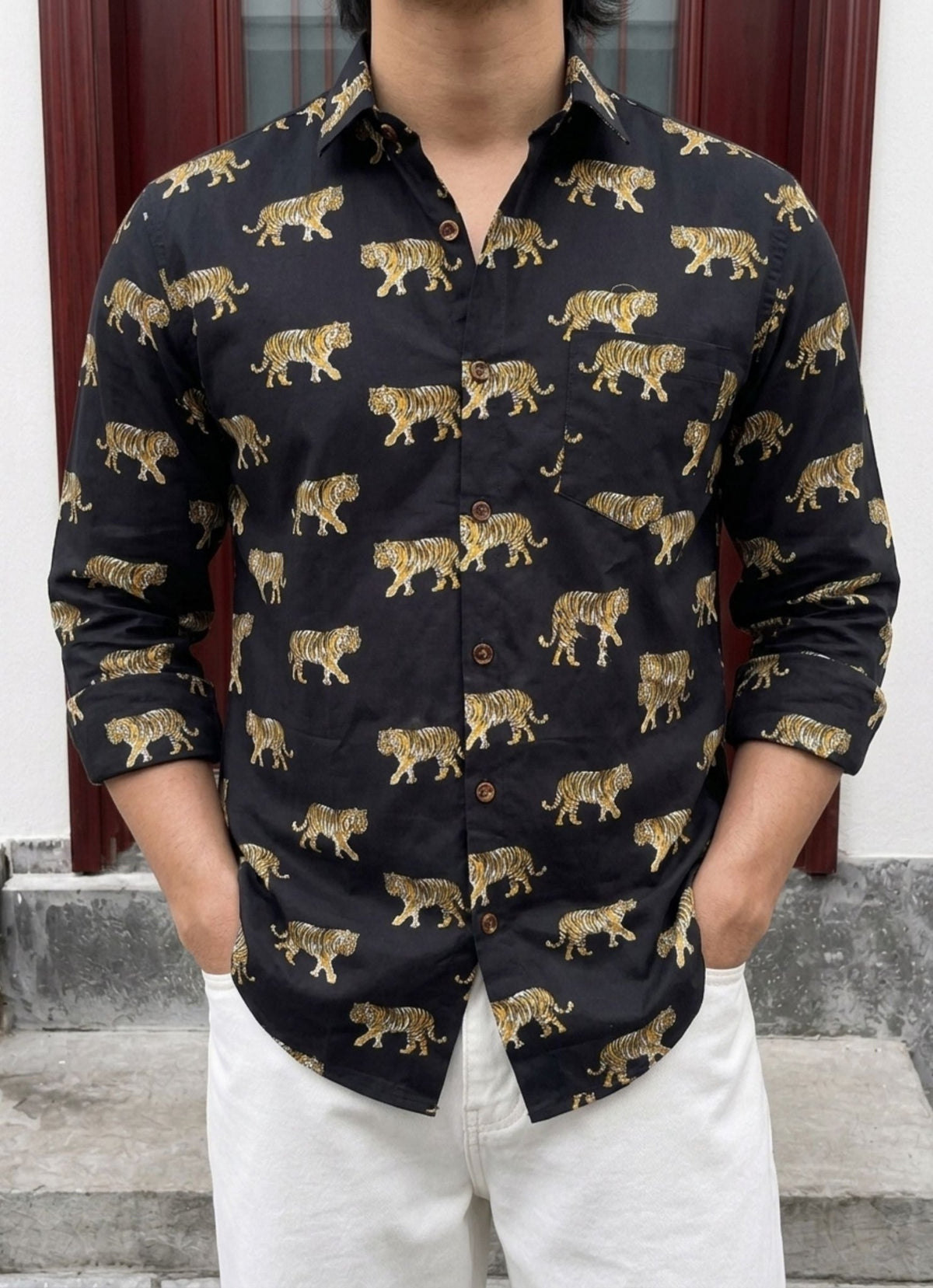 Tiger Roar – Printed Cotton Full Sleeve Shirt - Jaipuri Crown