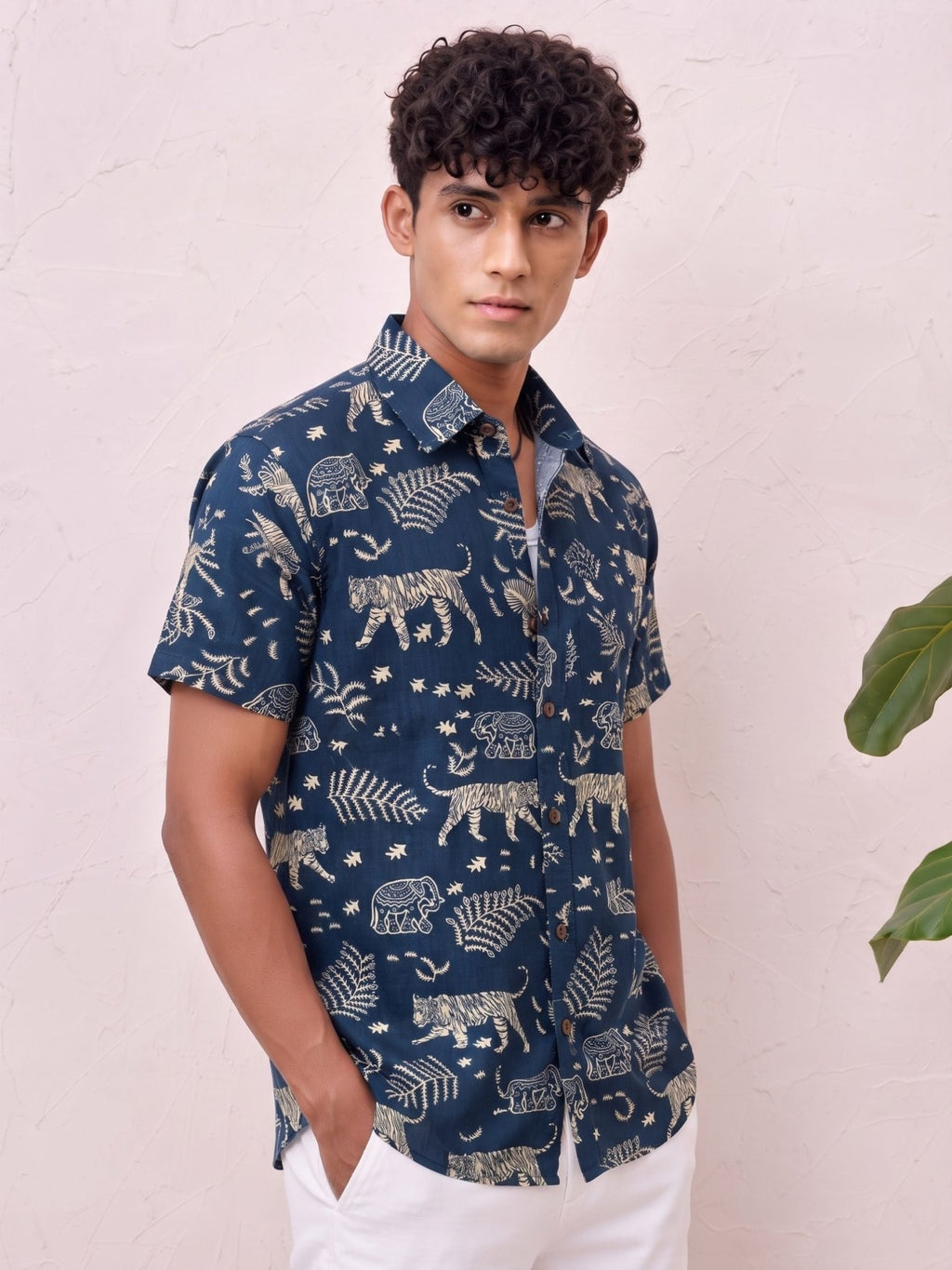 Tiger Tales – Printed Cotton Half Sleeve Shirt - Jaipuri Crown