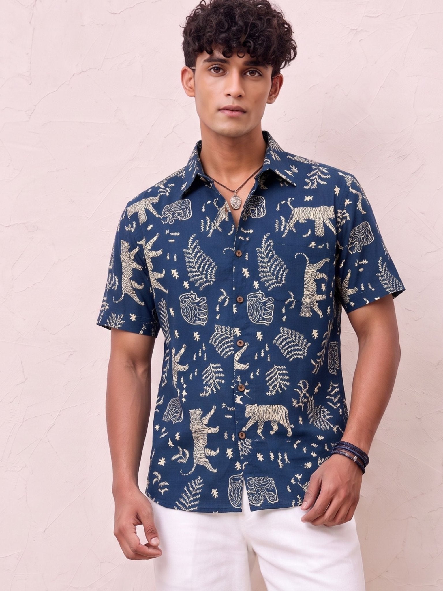 Tiger Tales – Printed Cotton Half Sleeve Shirt - Jaipuri Crown