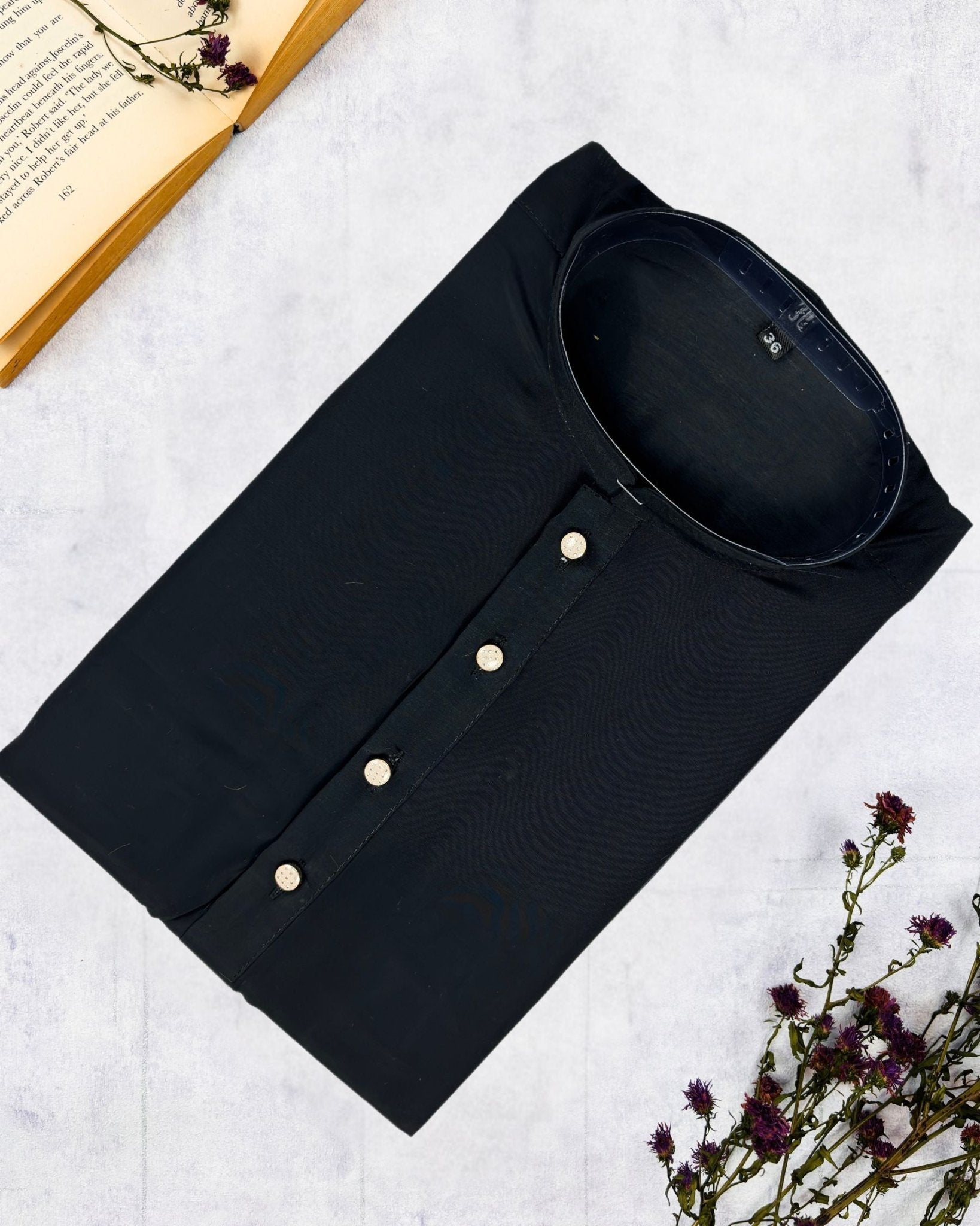Timeless Black Plain Kurta - Jaipuri Crown
