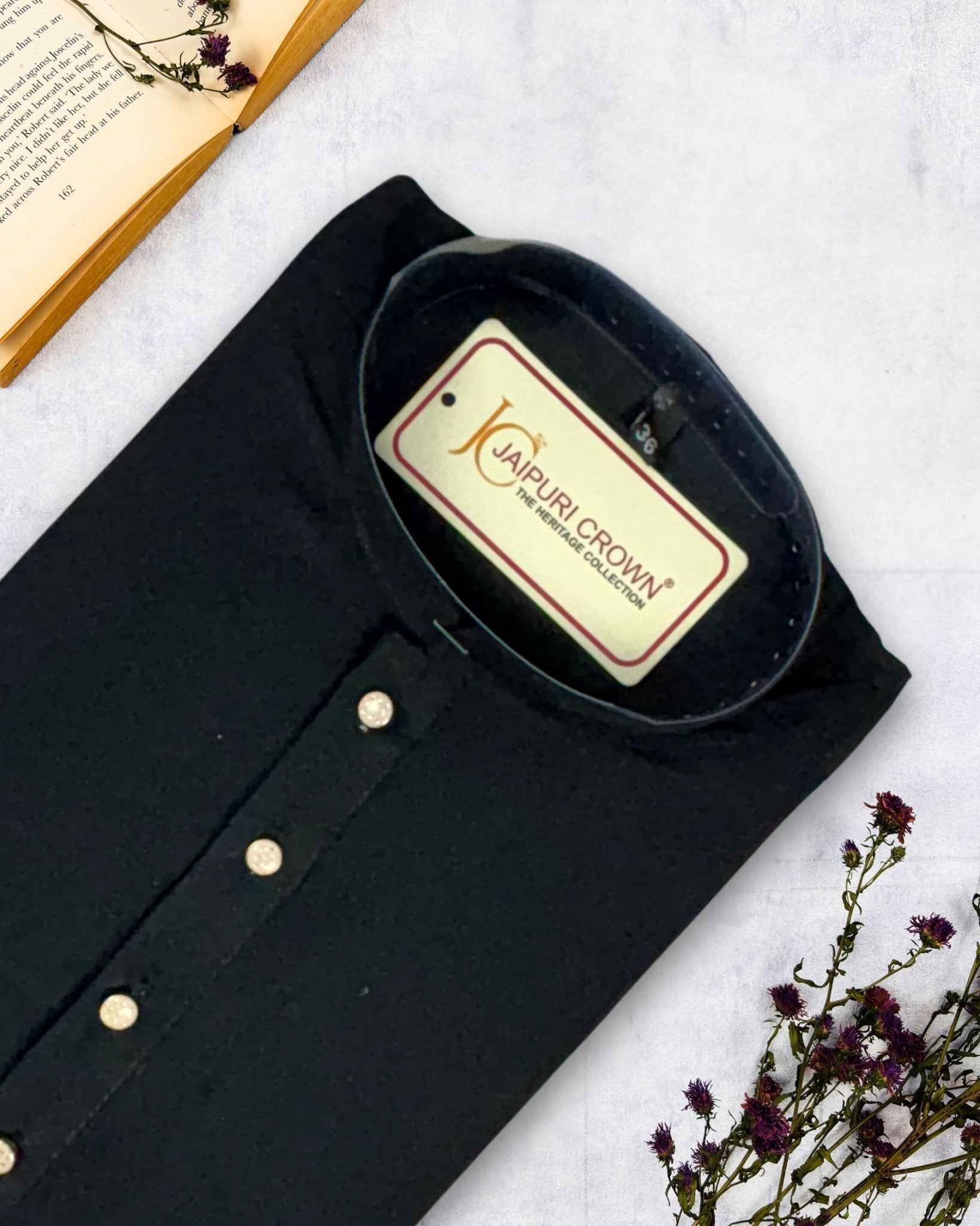 Timeless Black Plain Kurta - Jaipuri Crown