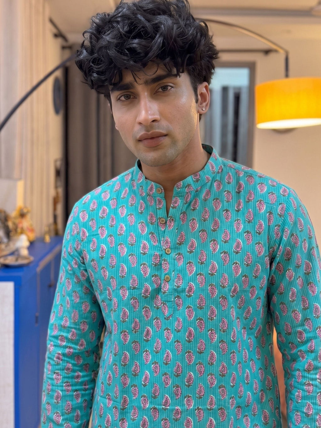 Trendy Printed Long Kurta in Aqua - Jaipuri Crown