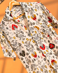 Tribal Threads – Ikat - Inspired Cuban Collar Shirt - Jaipuri Crown