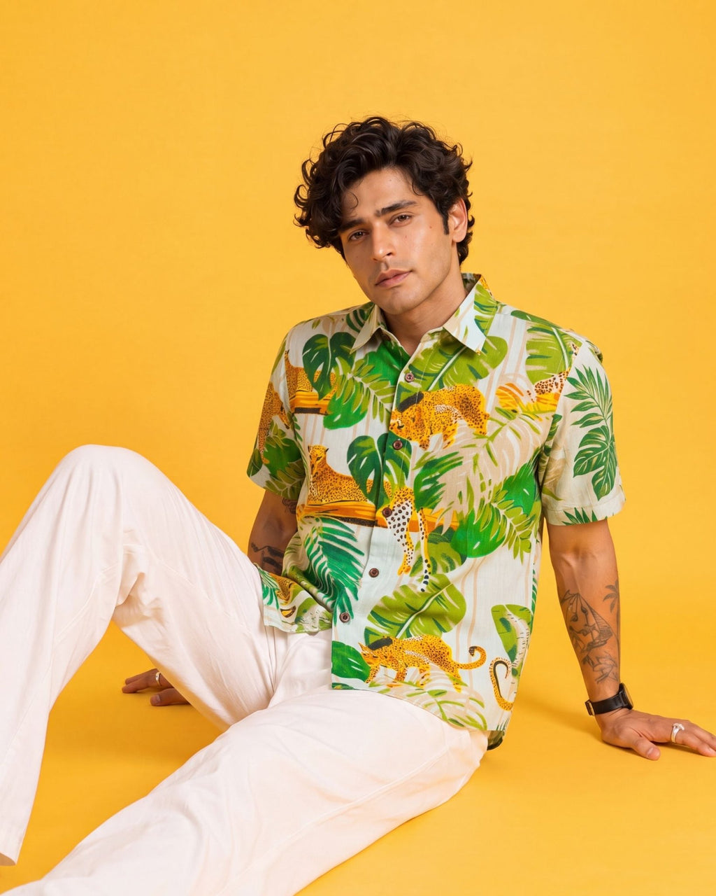 Tropical Escape – Printed Cotton Half Sleeve Shirt - Jaipuri Crown
