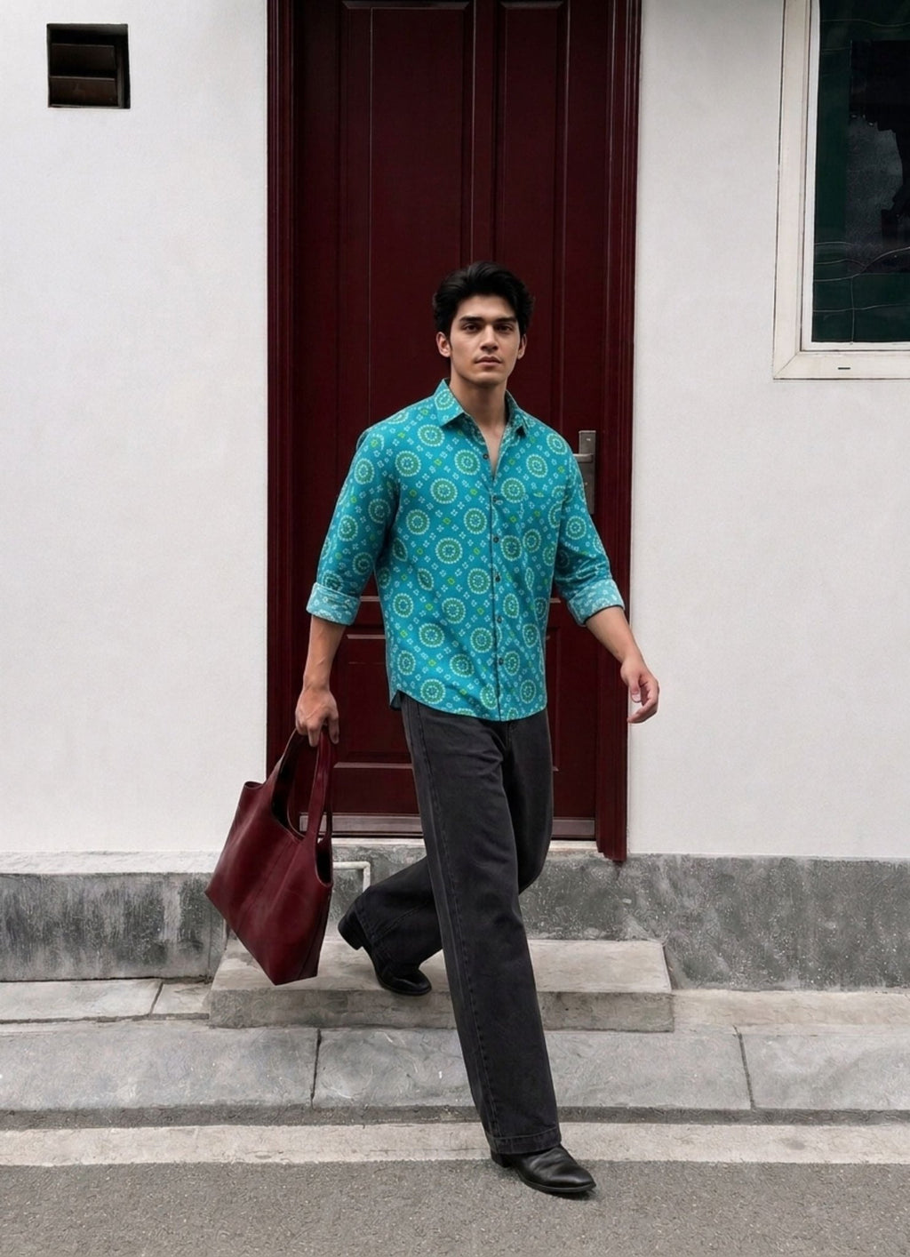 Turquoise Delight – Printed Cotton Full Sleeve Shirt - Jaipuri Crown
