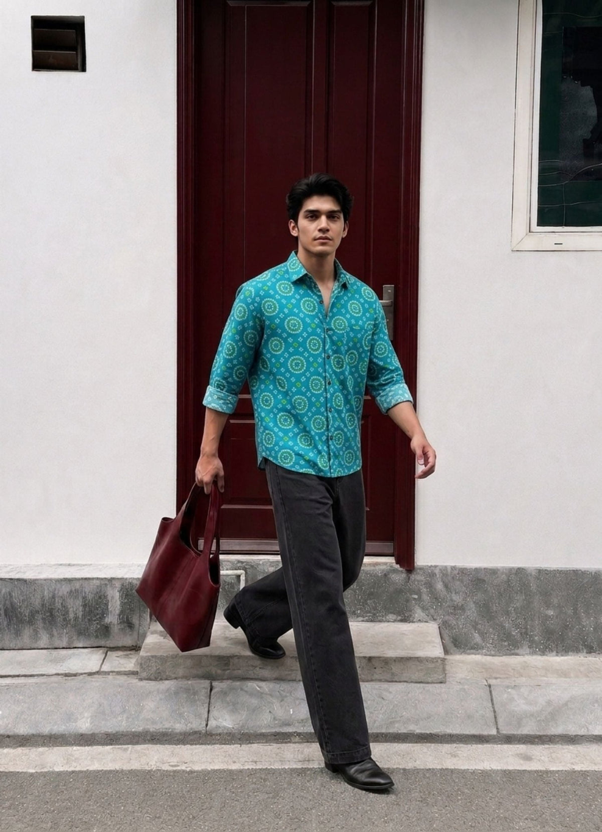 Turquoise Delight – Printed Cotton Full Sleeve Shirt - Jaipuri Crown