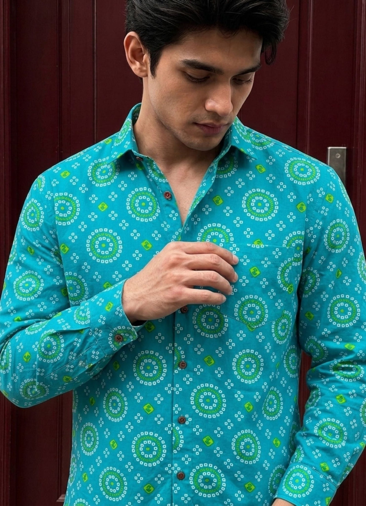 Turquoise Delight – Printed Cotton Full Sleeve Shirt - Jaipuri Crown